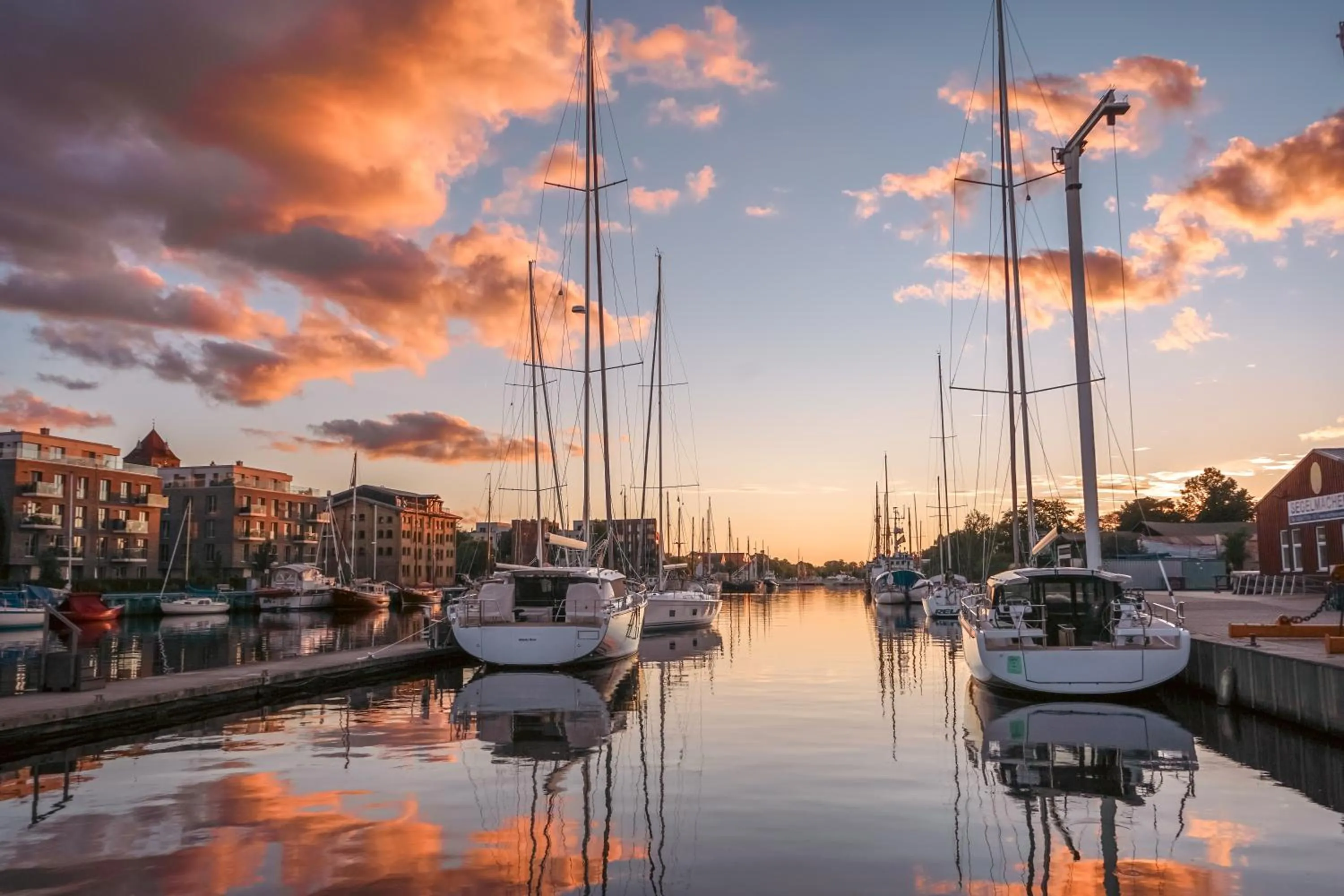 River view in slube am Yachthafen Greifswald
