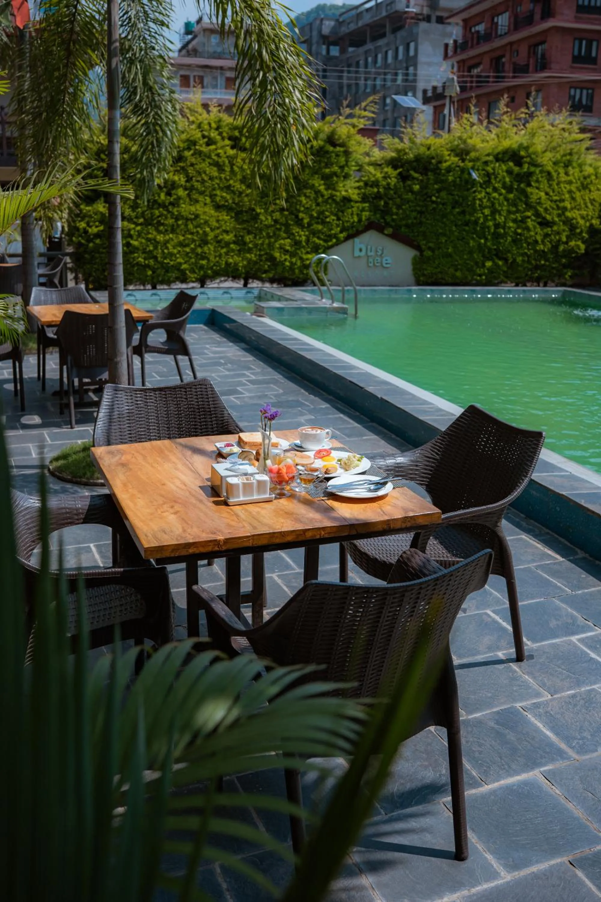 Pool view in Busy Bee Resort, Pokhara