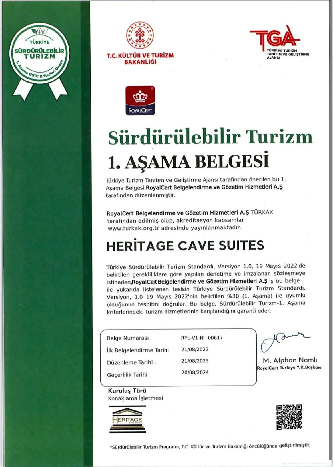 Logo/Certificate/Sign in Heritage Cave Suites