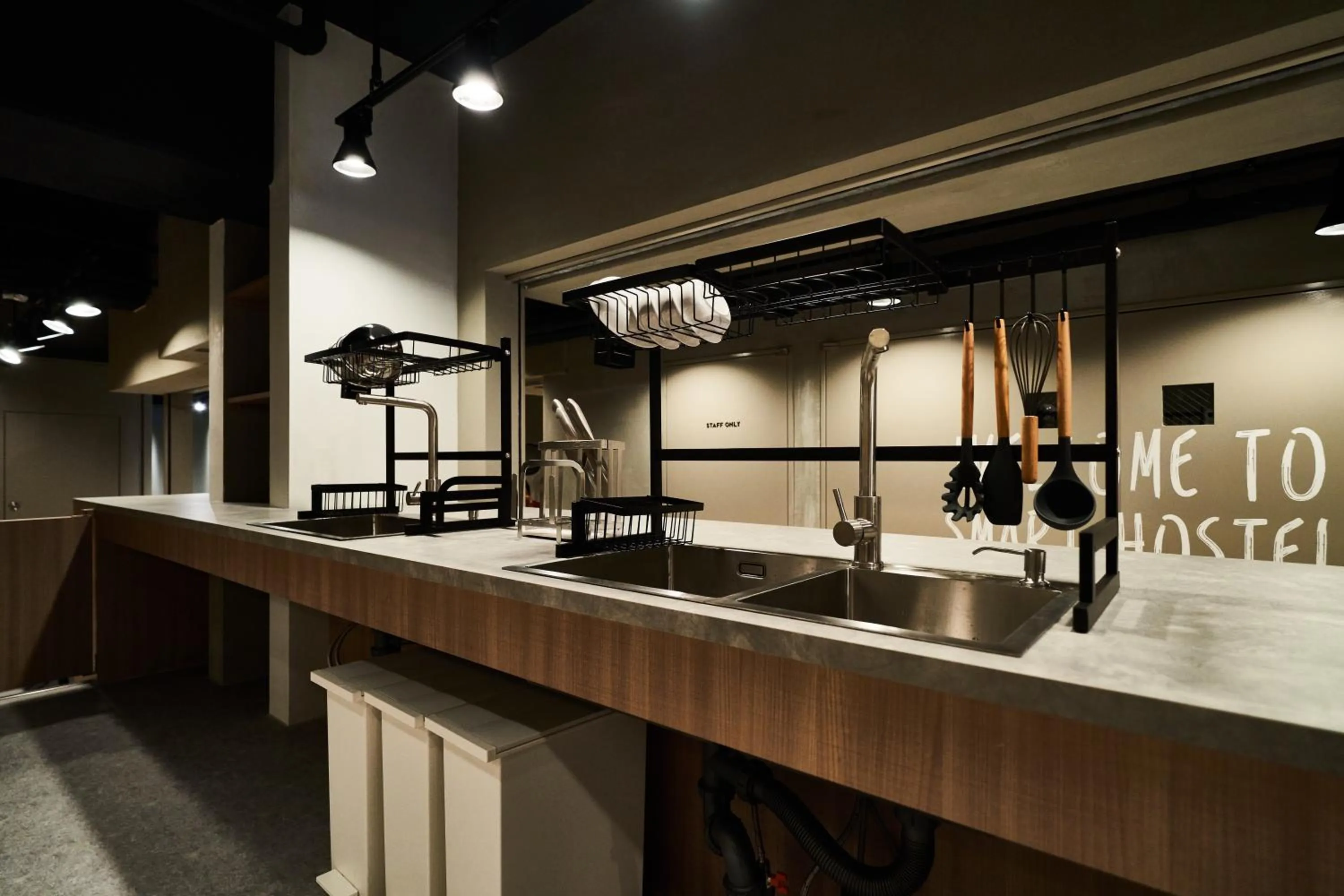 Communal kitchen in &AND HOSTEL SHINSAIBASHI EAST