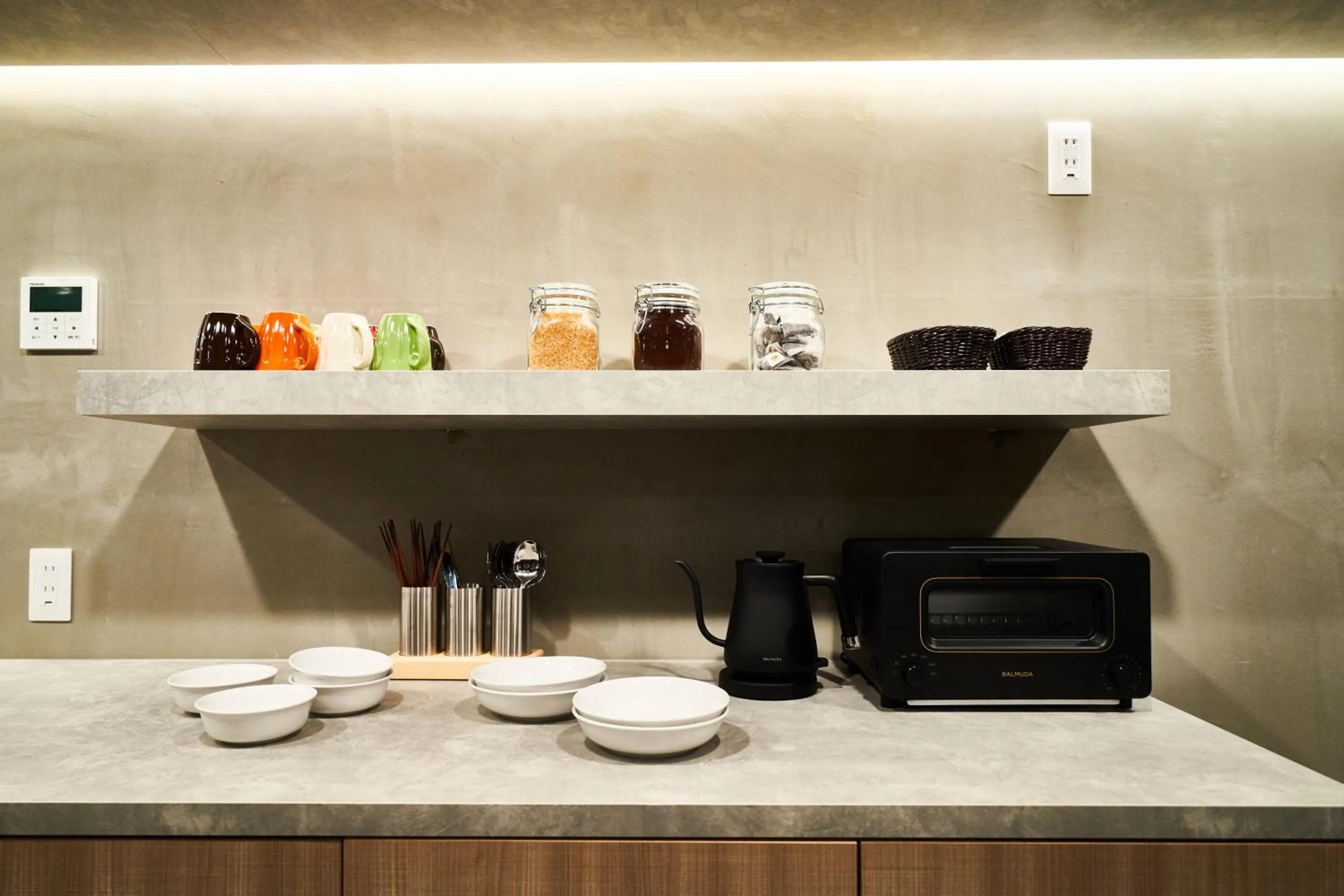 Communal kitchen in &AND HOSTEL SHINSAIBASHI EAST