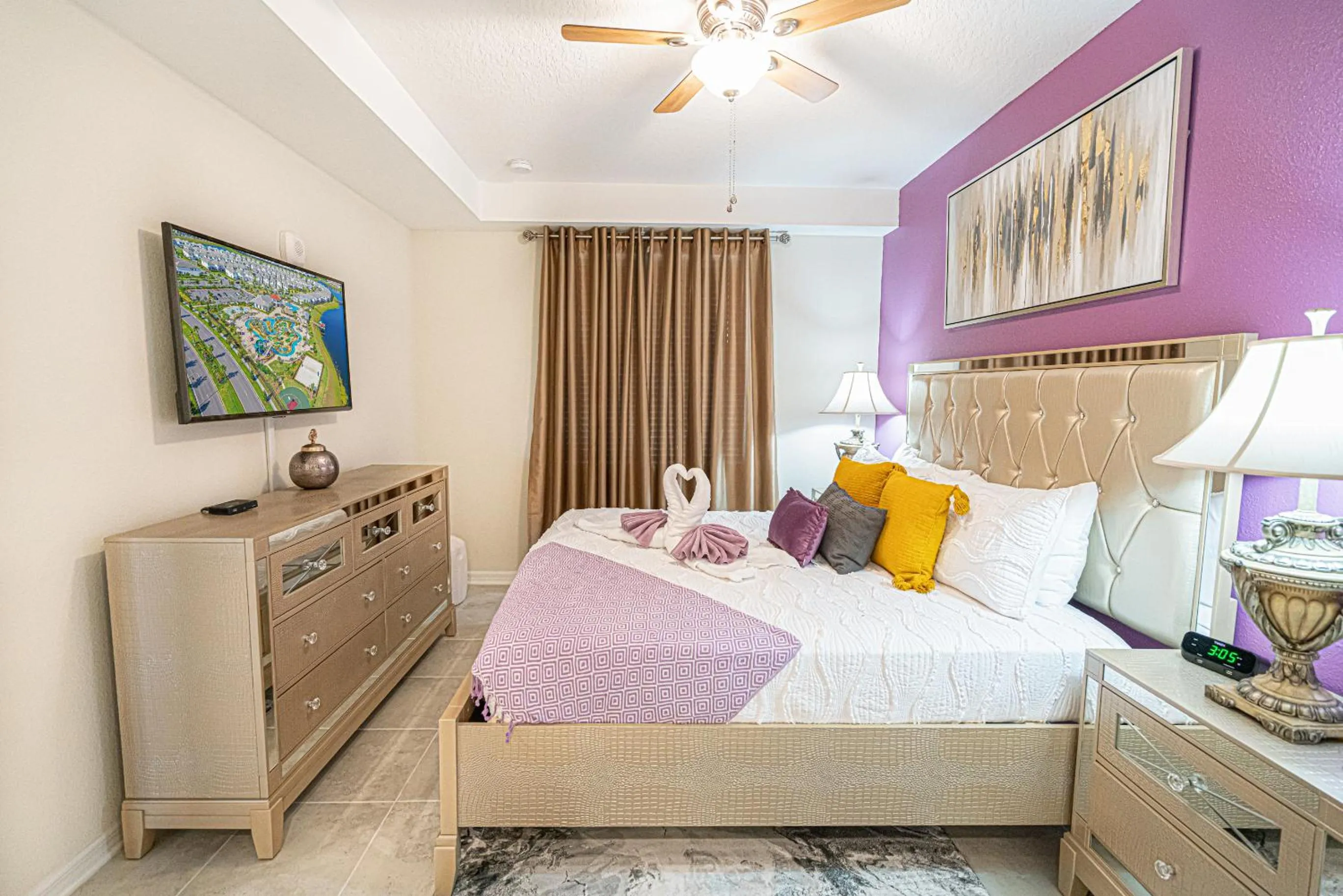 Photo of the whole room, Bed in Only 5 Miles from Disney! Free Water Park! 2 Bed, 2 Bath Condo, Sleeps 8