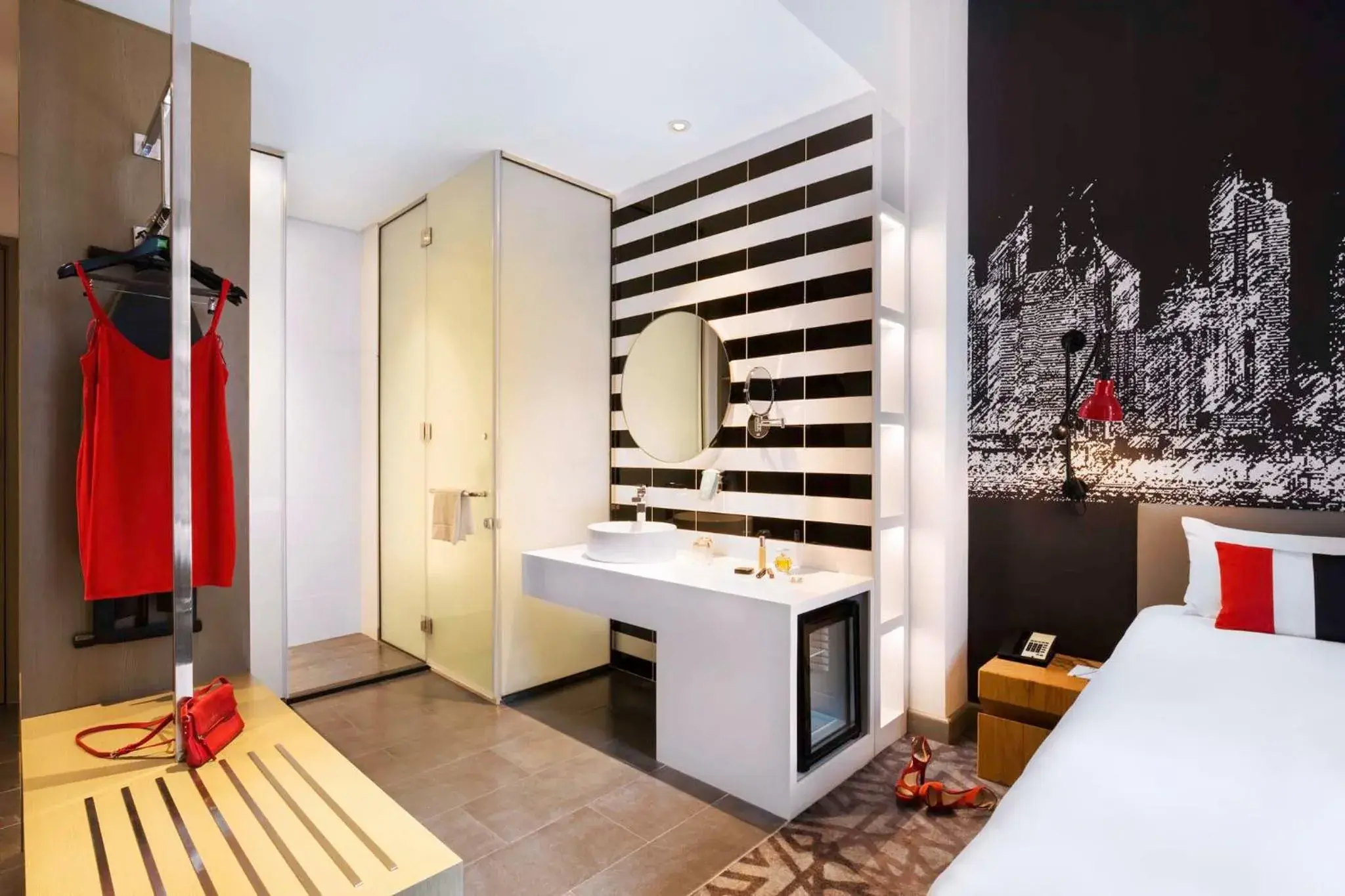 Bathroom, Bed in ibis Styles Dubai Airport Hotel Bathroom, Bed in ibis Styles Dubai Airport Hotel