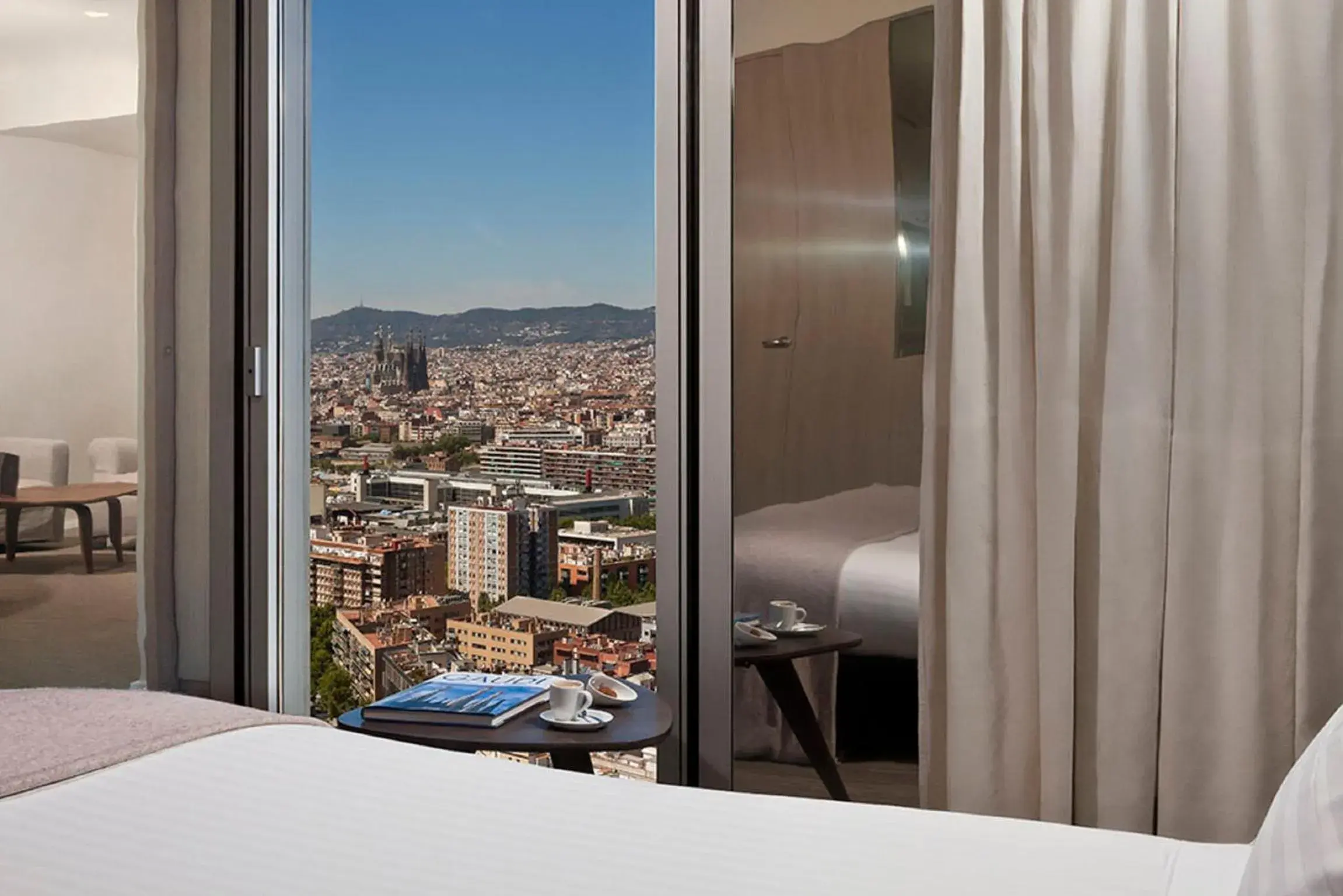 City view, Bed in The Level at Melia Barcelona Sky City view, Bed in The Level at Melia Barcelona Sky