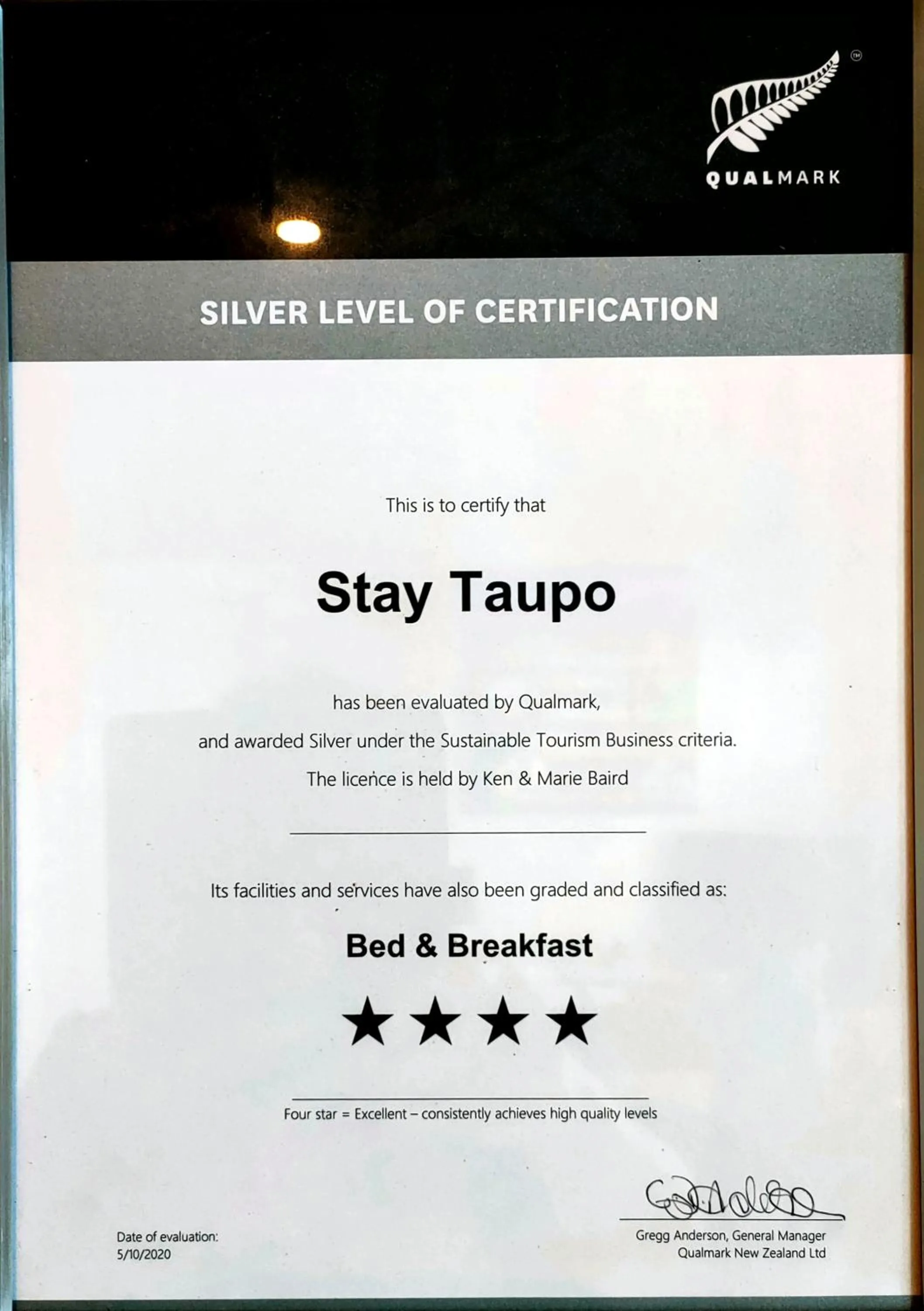 Certificate/Award in Stay Taupo