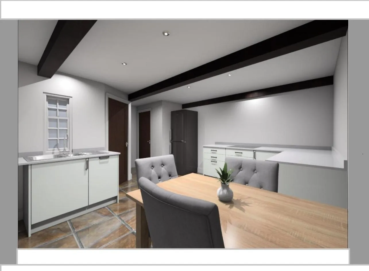 Communal kitchen in The Old Dairy at Bishops Barton