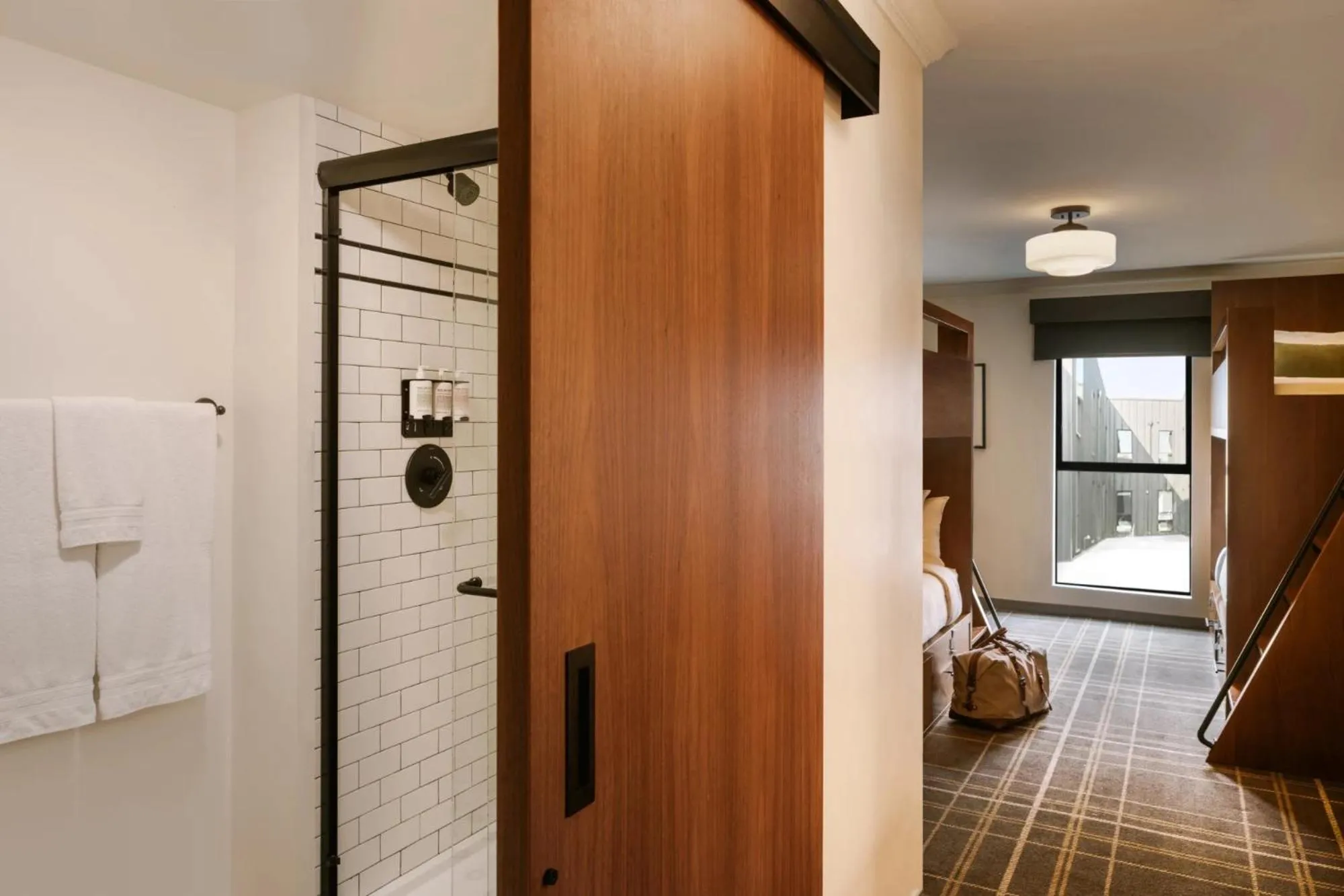 Bathroom, Bed in FOUND Hotel, Santa Monica