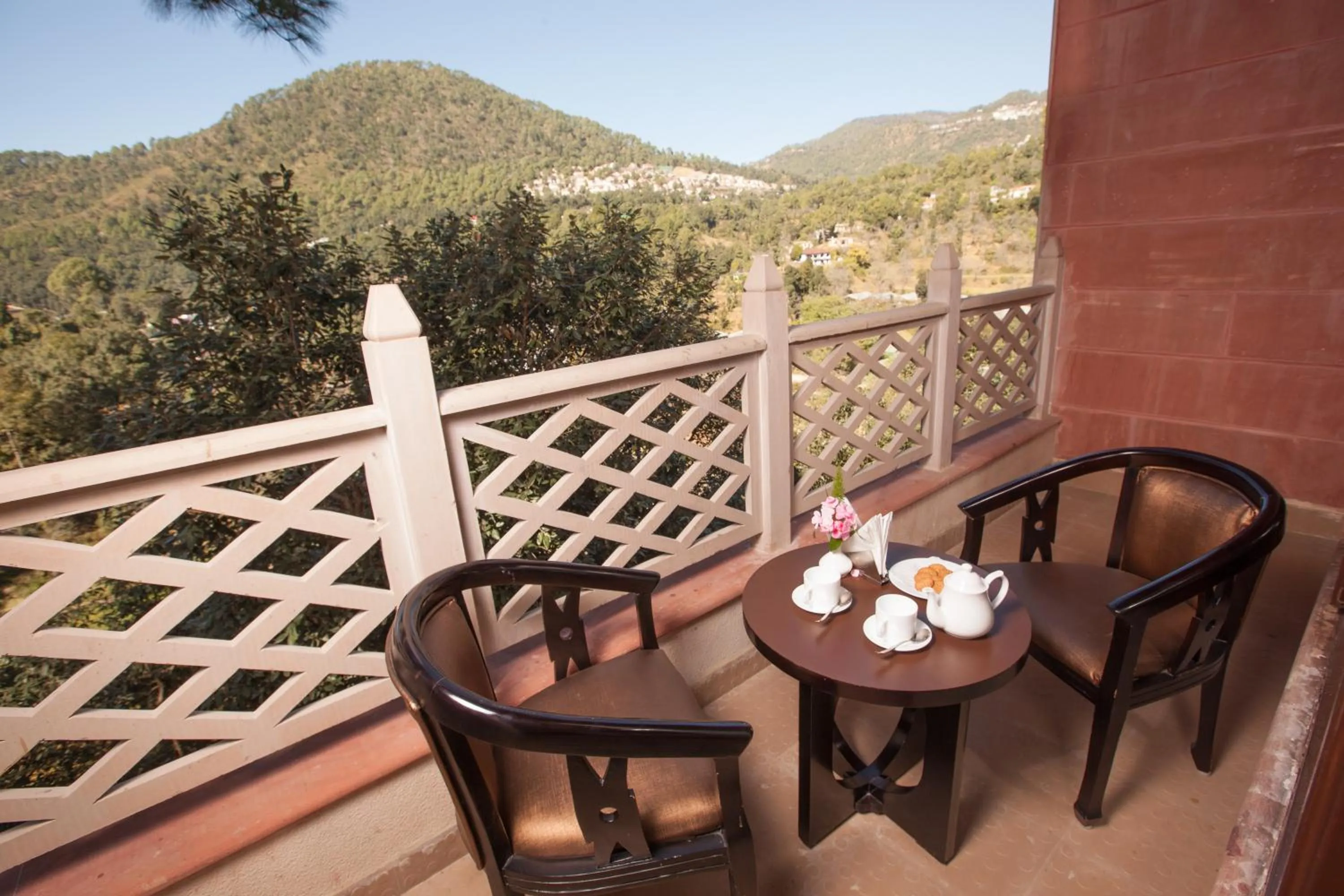 Balcony/Terrace in Sea Hawk - Luxury Hill Resort 4 mins from Bhimtal Lake