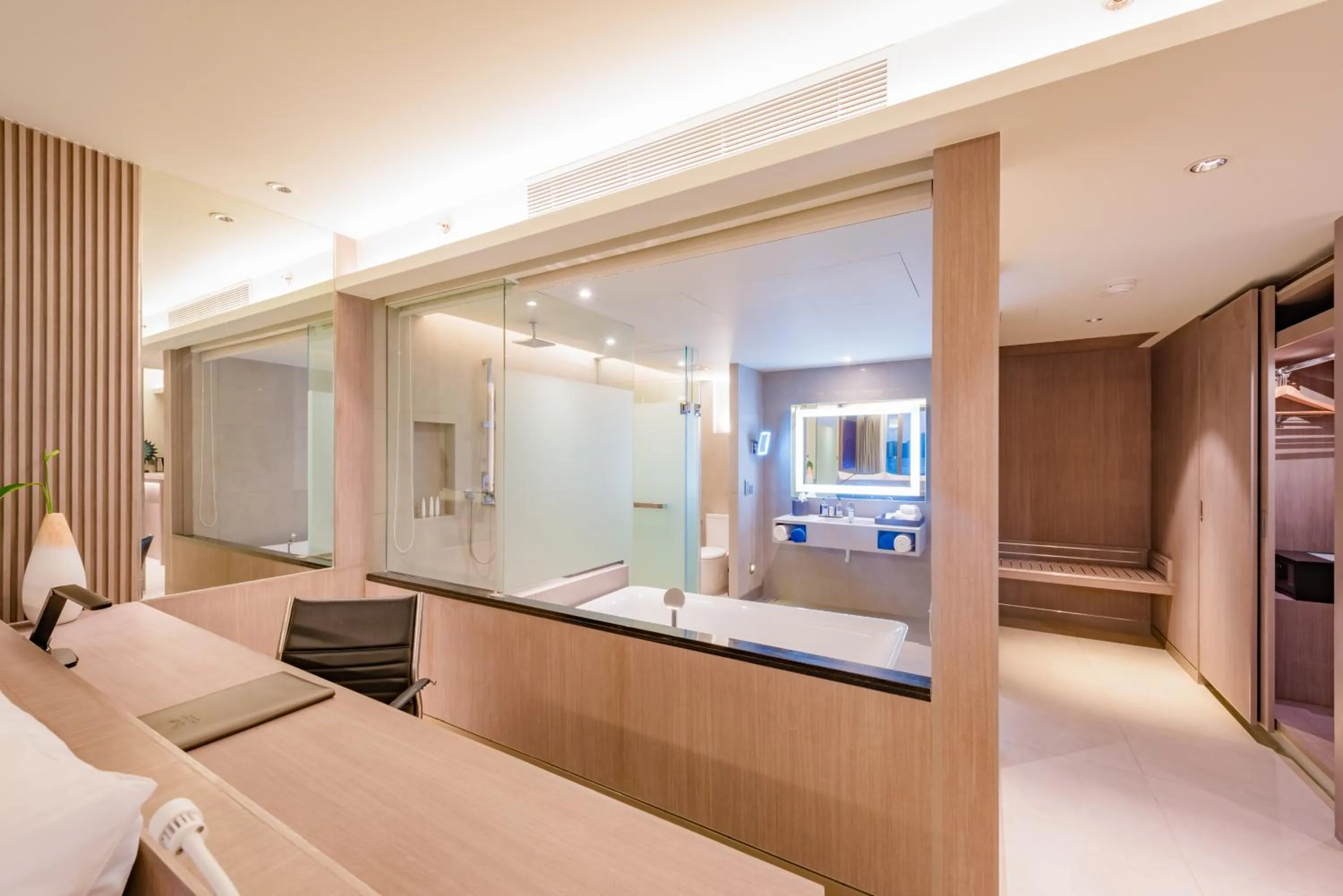 Bathroom, Bed in Oceanfront Beach Resort
