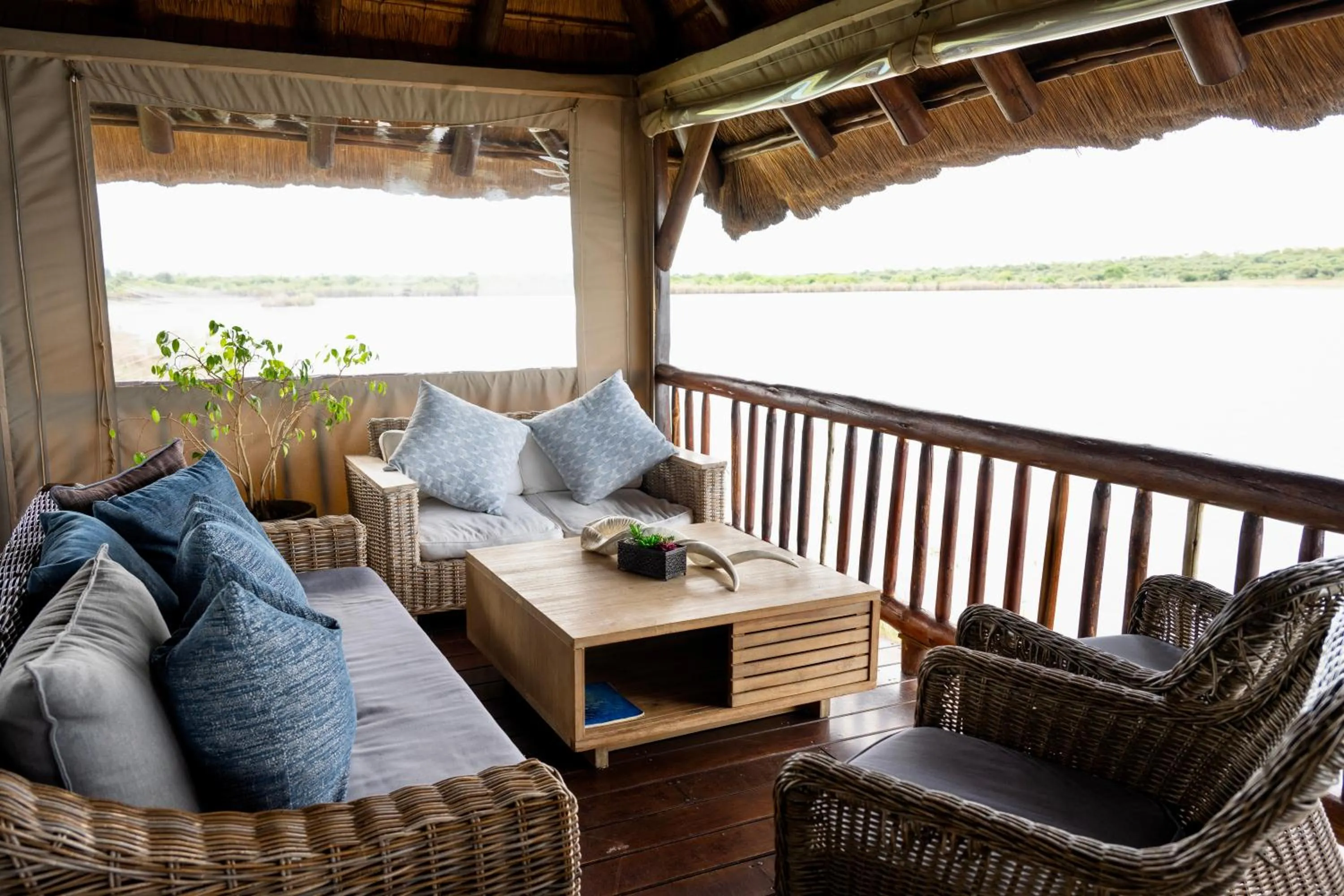 Communal lounge/ TV room in Little Mongena Tented Camp