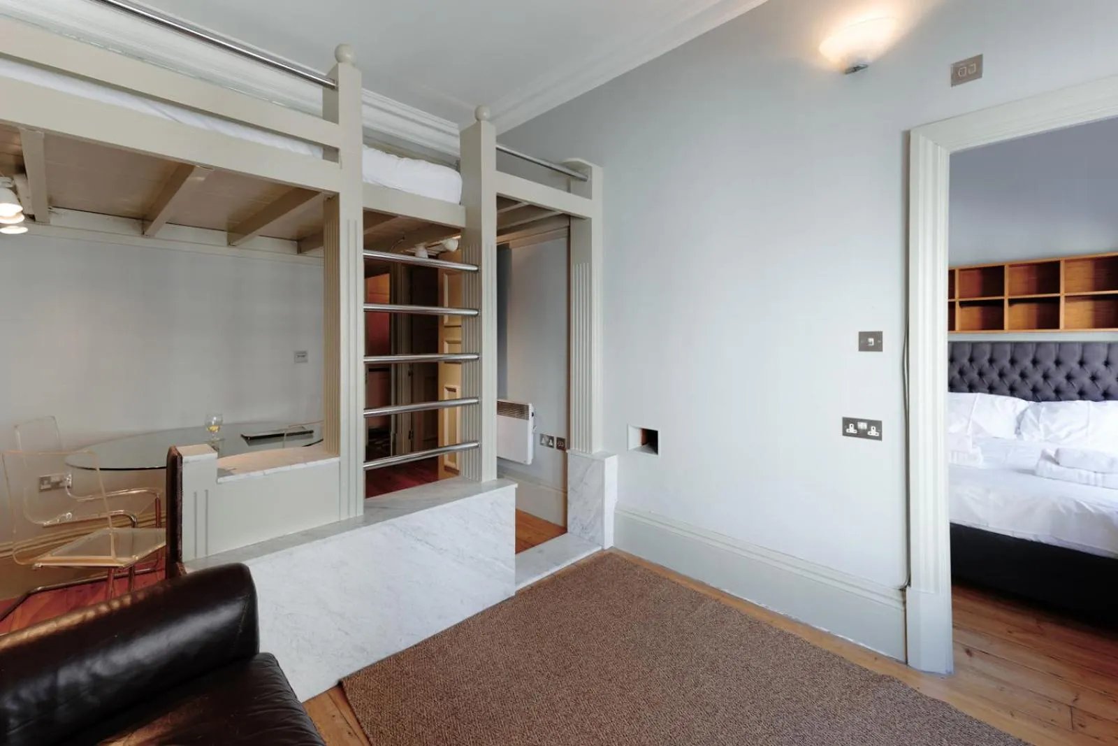 Living room, Bed in Historic two bed apartment in Heart of the City