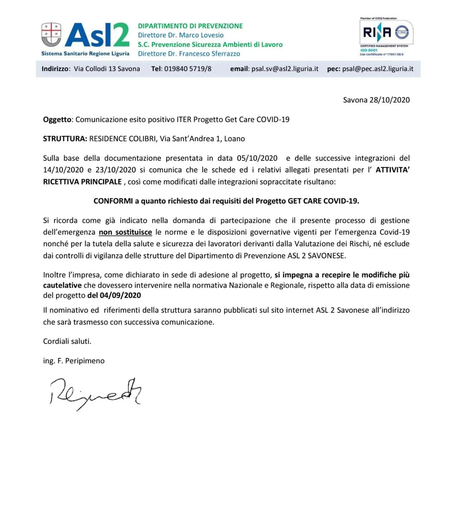 Logo/Certificate/Sign in Residence Colibrì Family & Bike