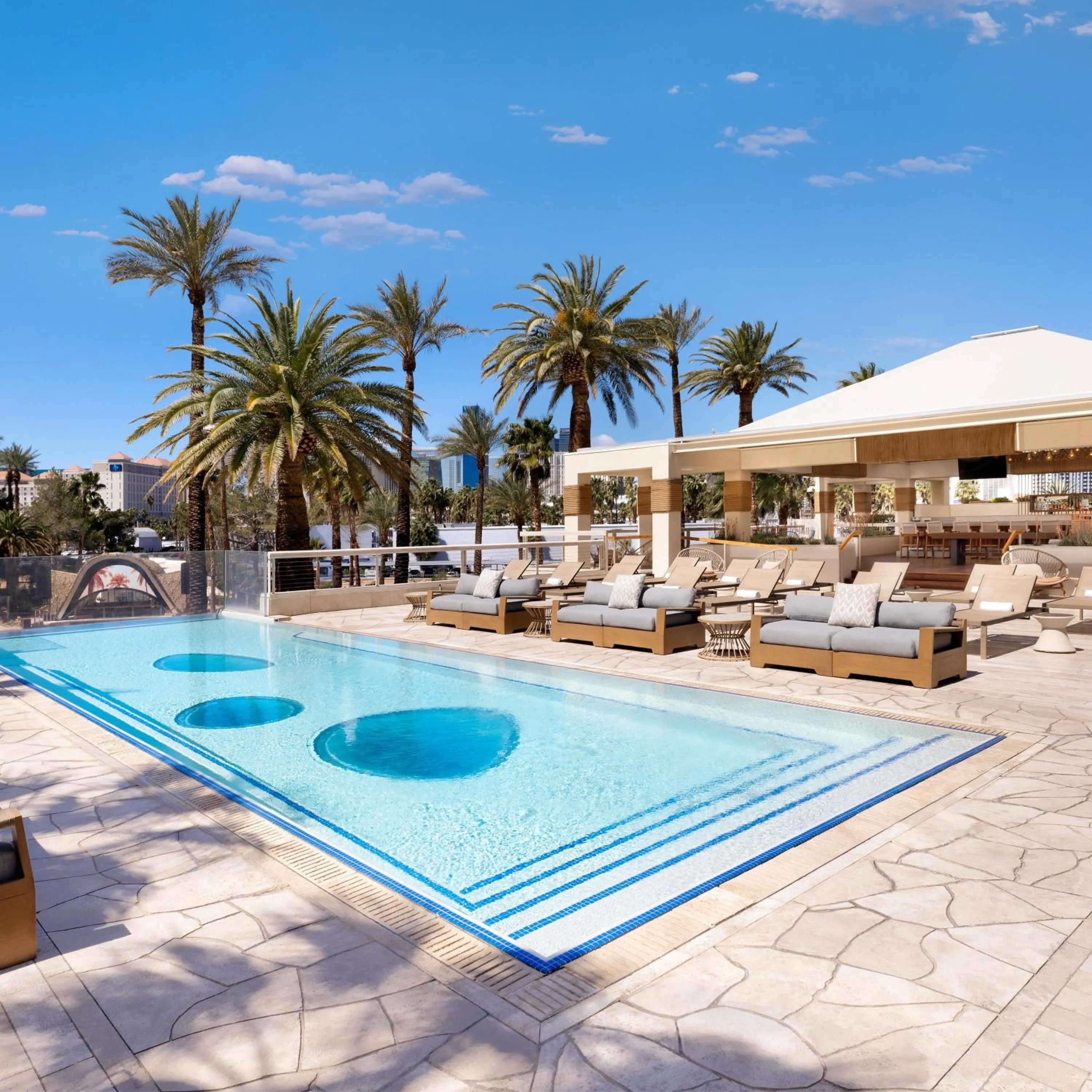 Pool view in Virgin Hotels Las Vegas, Curio Collection by Hilton
