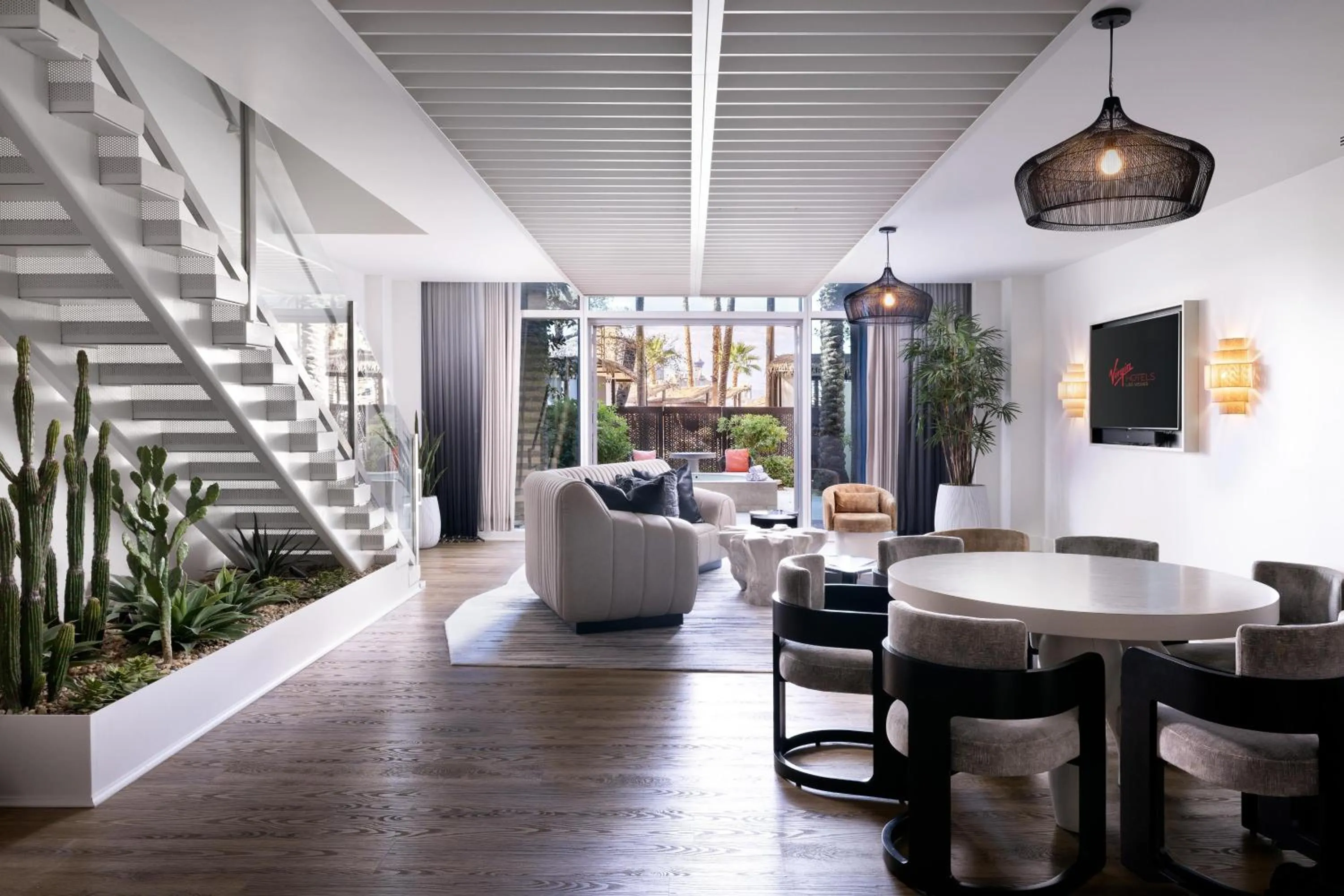 Living room in Virgin Hotels Las Vegas, Curio Collection by Hilton