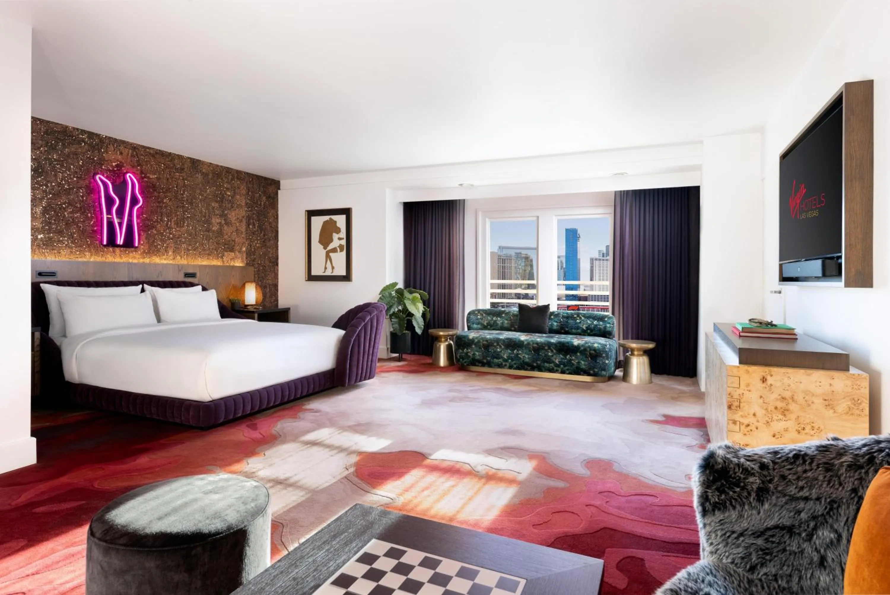 Living room, Bed in Virgin Hotels Las Vegas, Curio Collection by Hilton