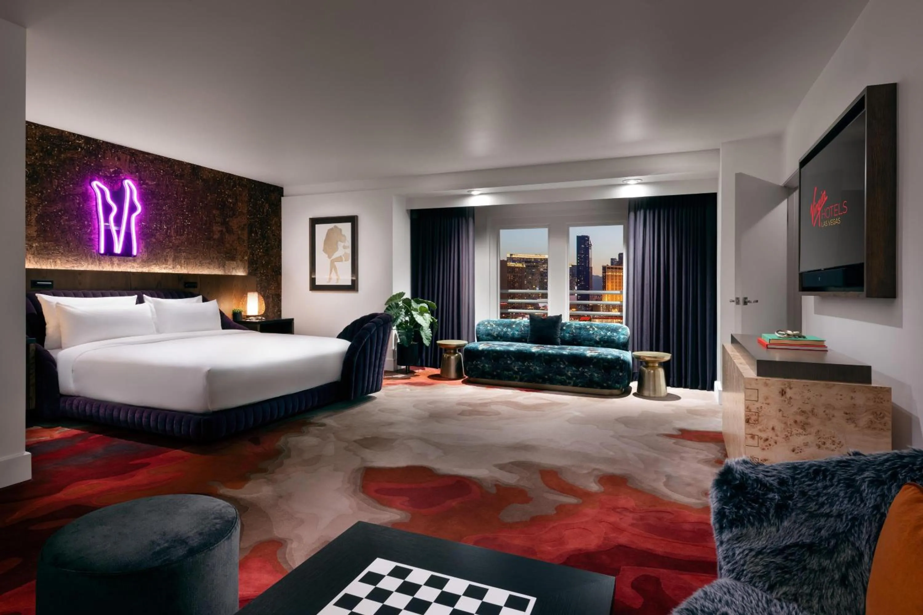 Living room, Bed in Virgin Hotels Las Vegas, Curio Collection by Hilton