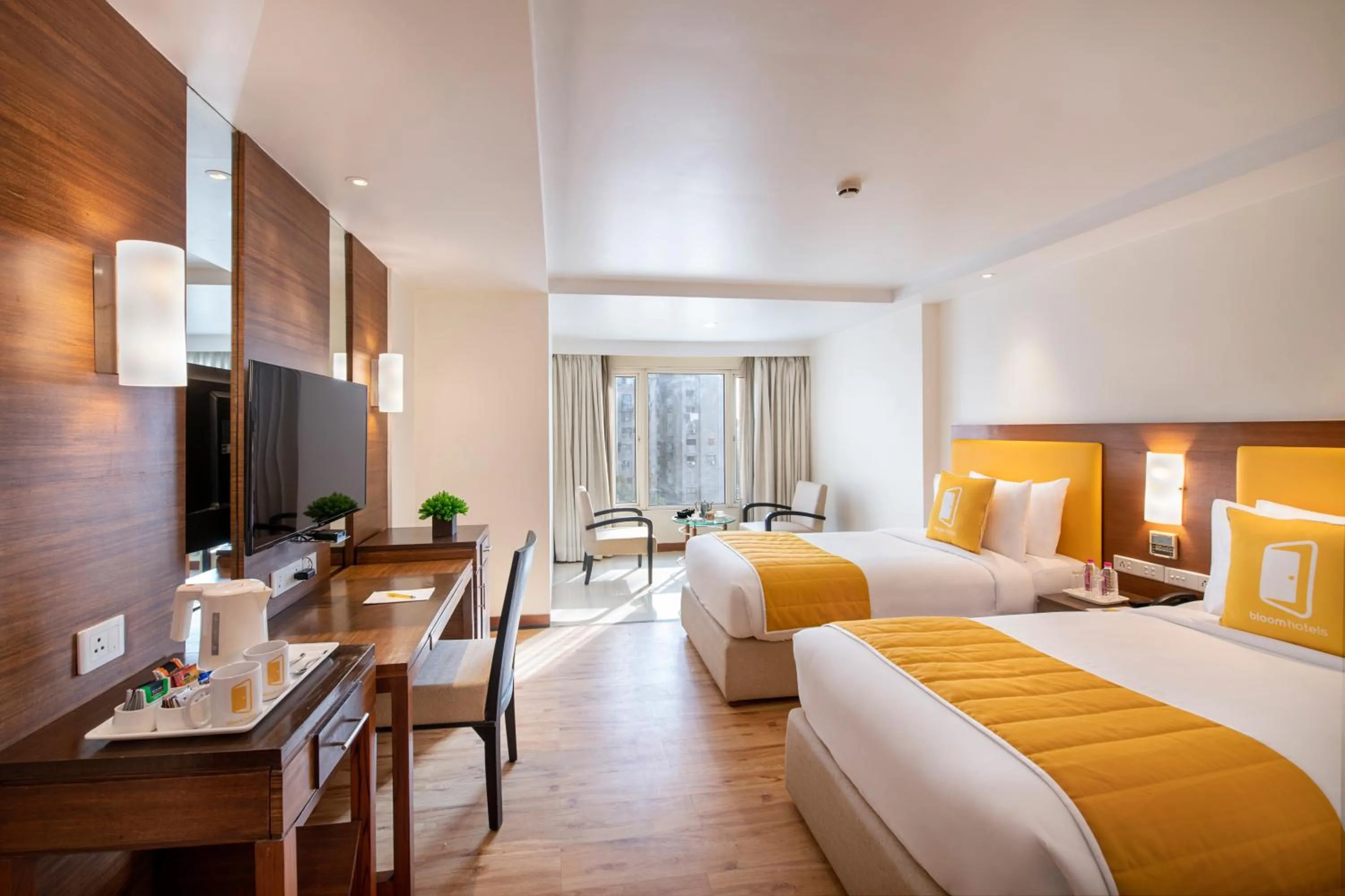 Bathroom, Bed in BloomSuites l Ahmedabad