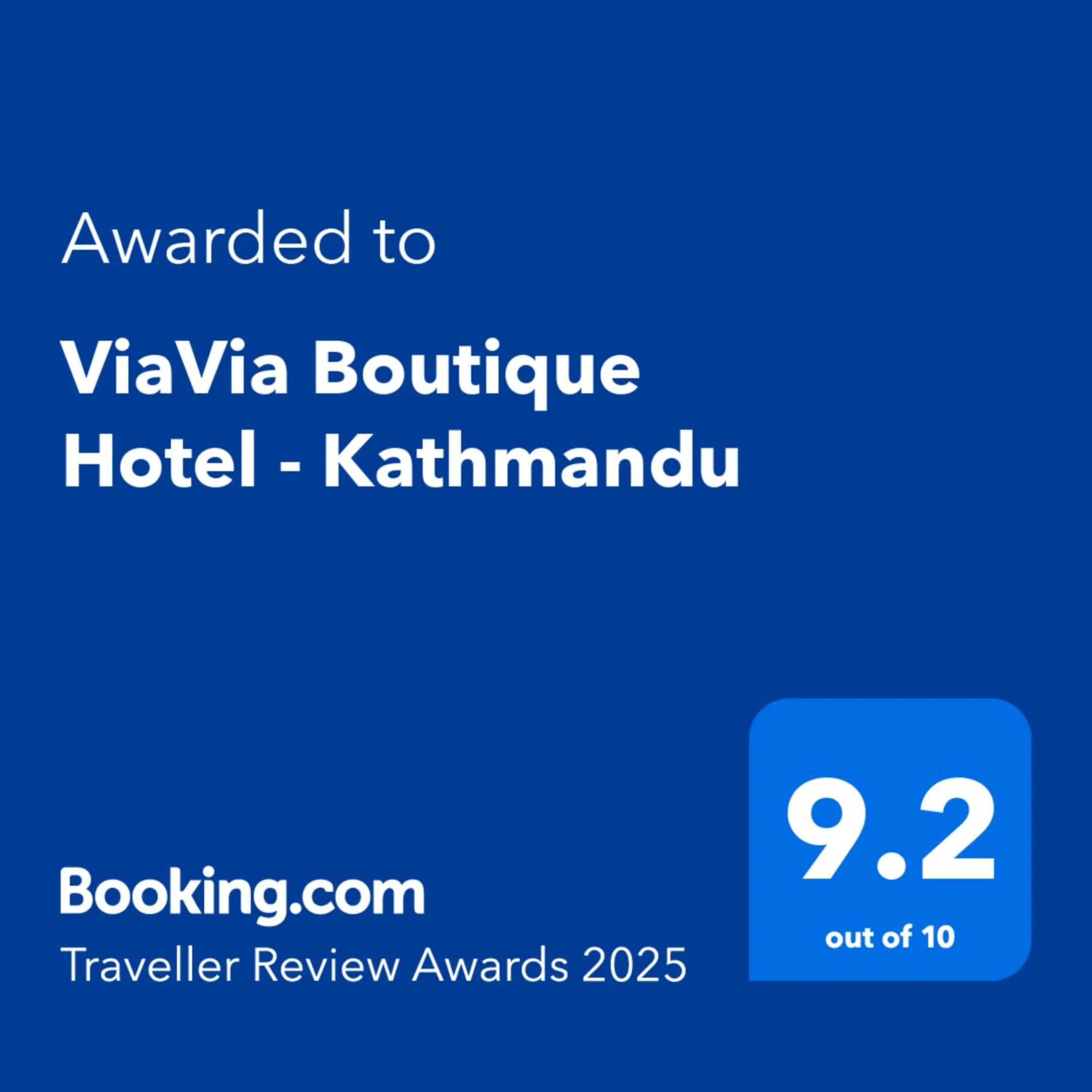 Certificate/Award in ViaVia Boutique Hotel - Kathmandu