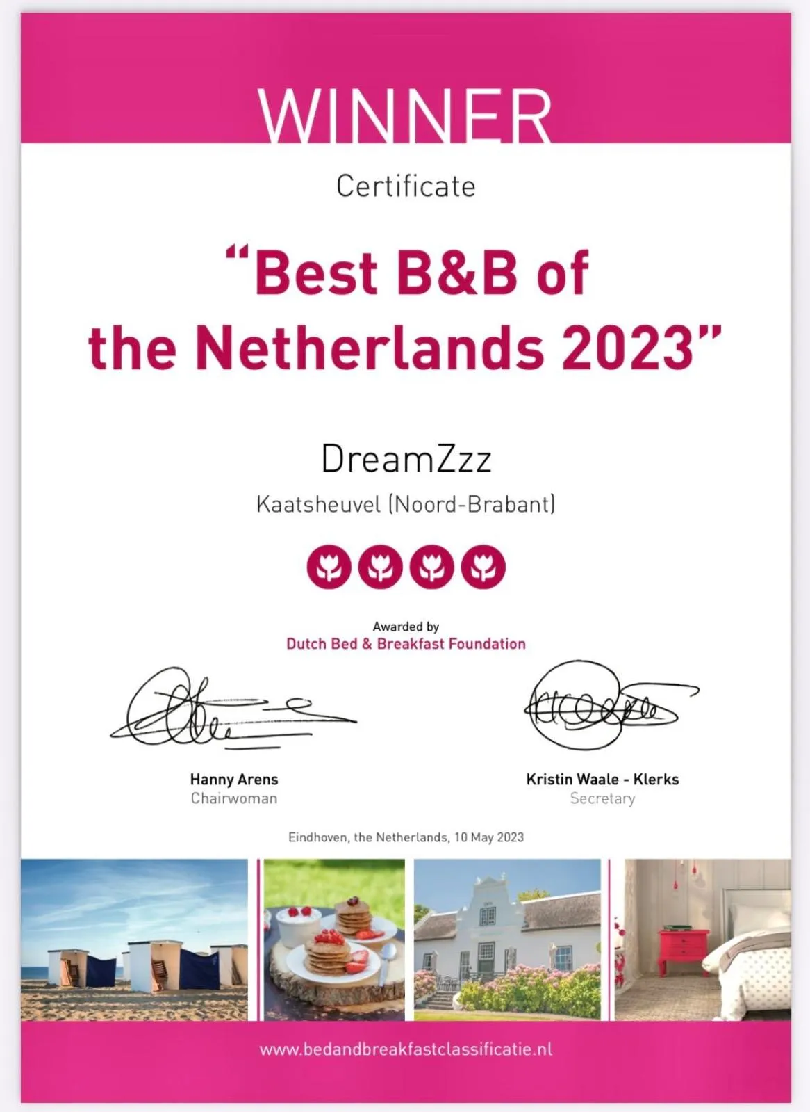 Certificate/Award in DreamZzz Boutique B&B Kaatsheuvel