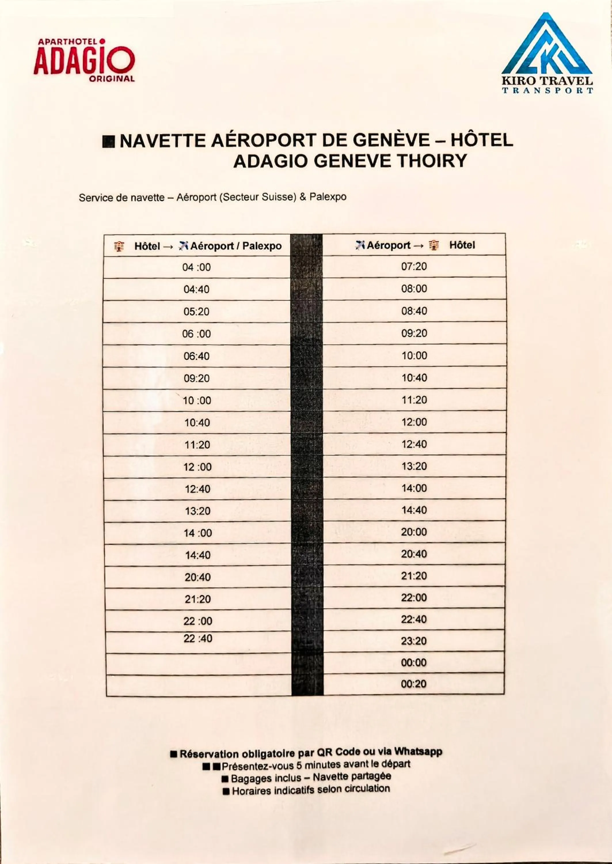 shuttle in Adagio Original Thoiry Genève