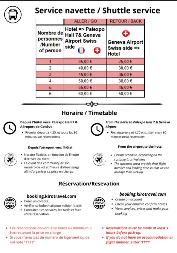 shuttle in Adagio Original Thoiry Genève