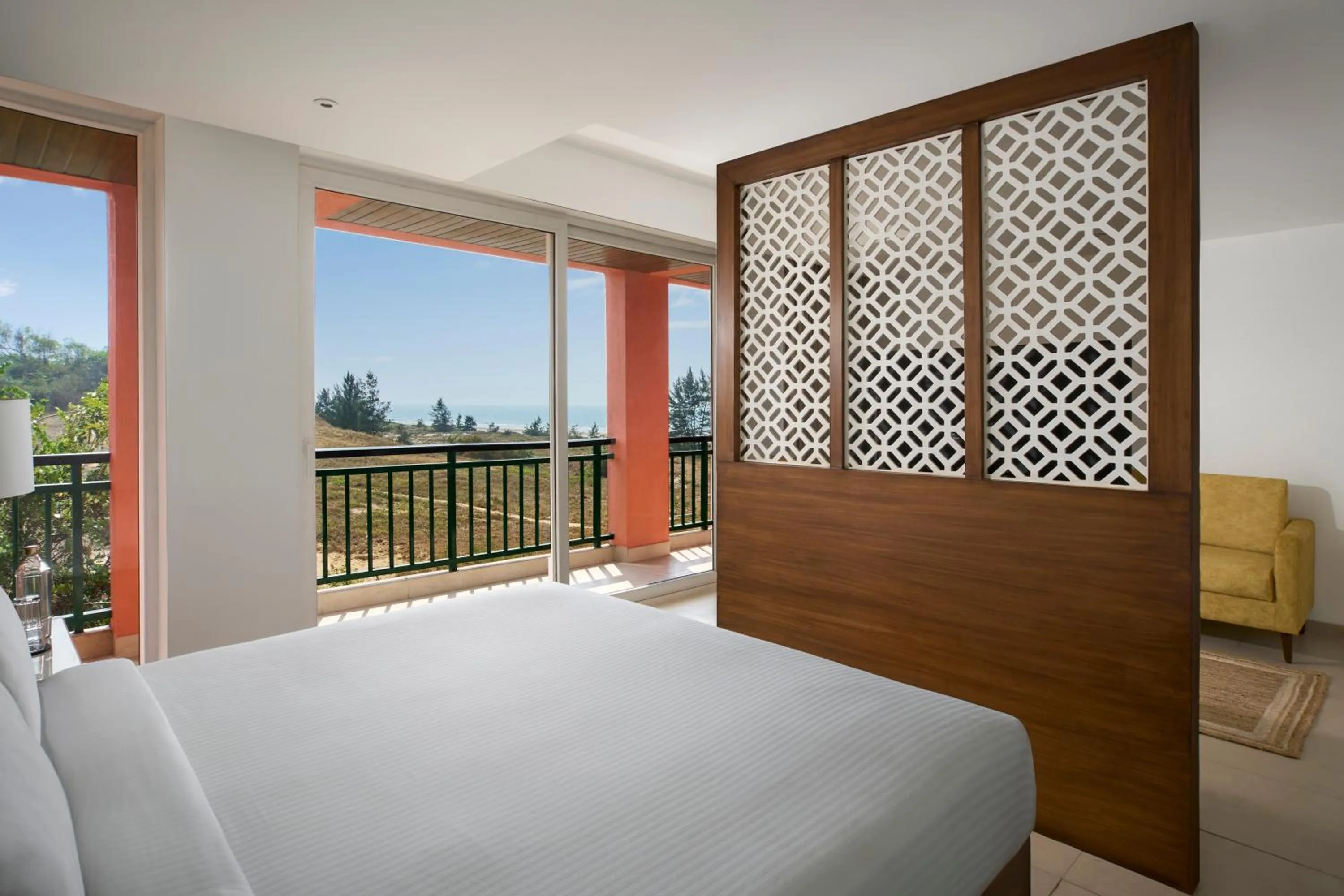 View (from property/room), Bed in Mandrem Beach Resort, a member of Radisson Individuals Retreat