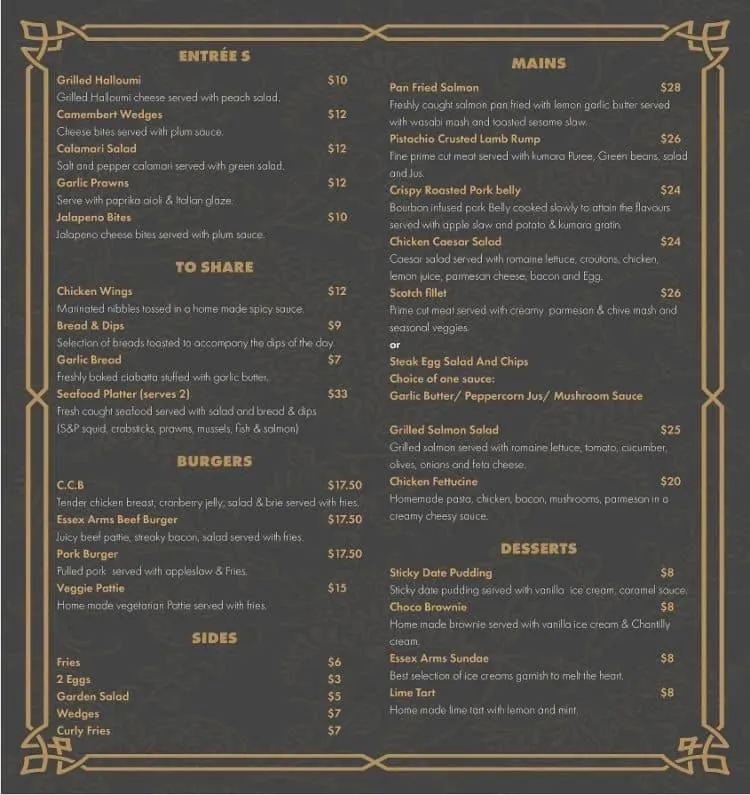 Food and drinks in Essex Arms