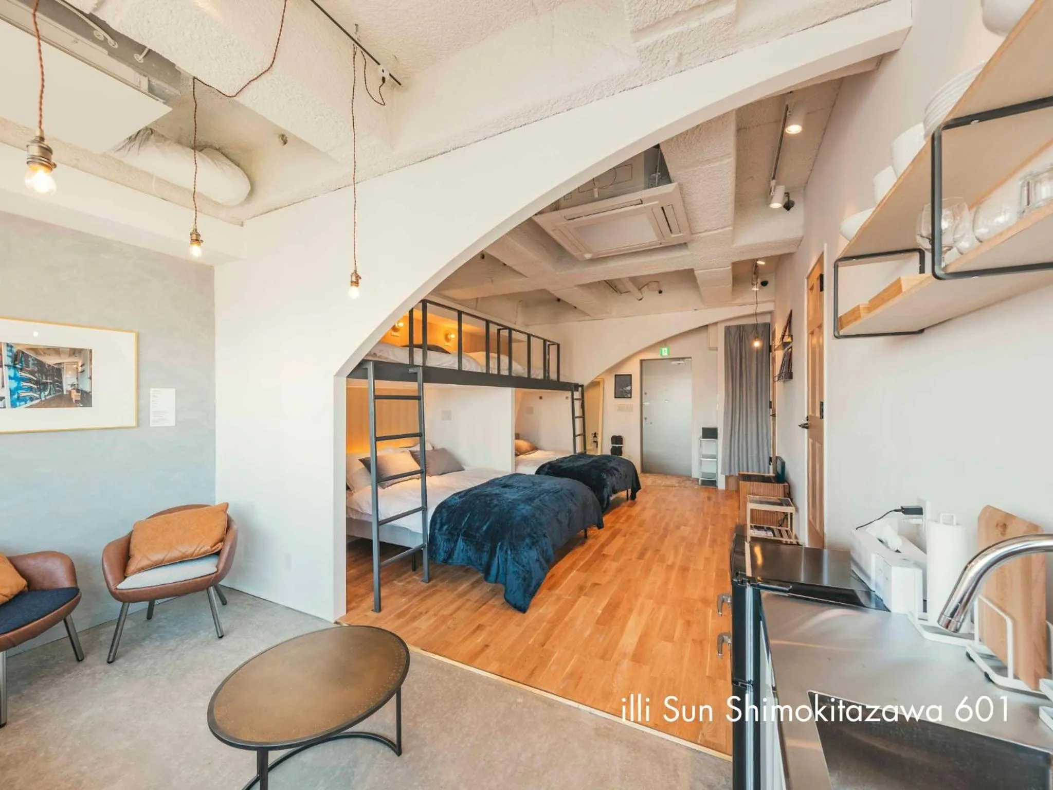 Living room, Bed in illi Sun Shimokitazawa