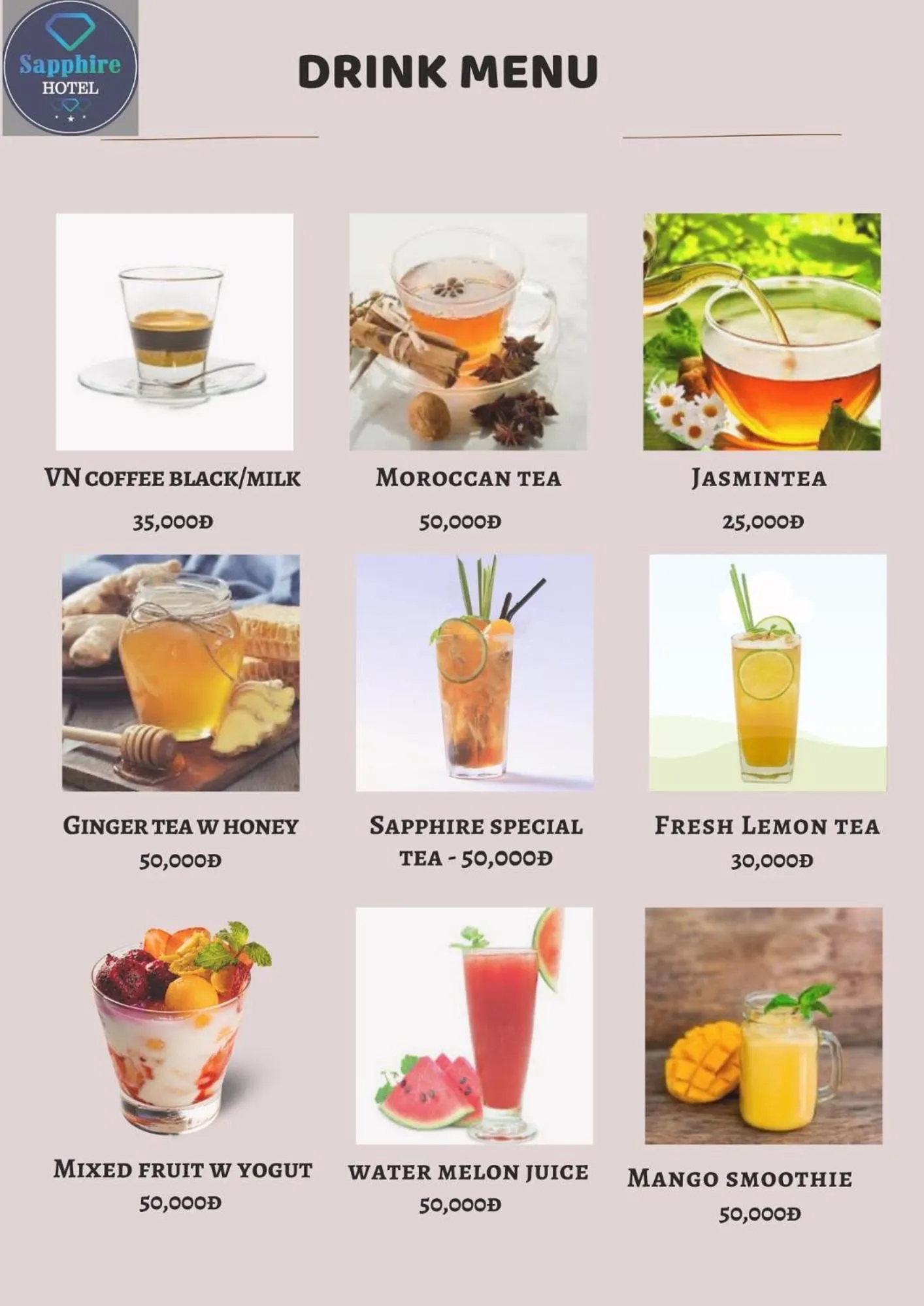 Non alcoholic drinks in Sapphire Sapa Hotel
