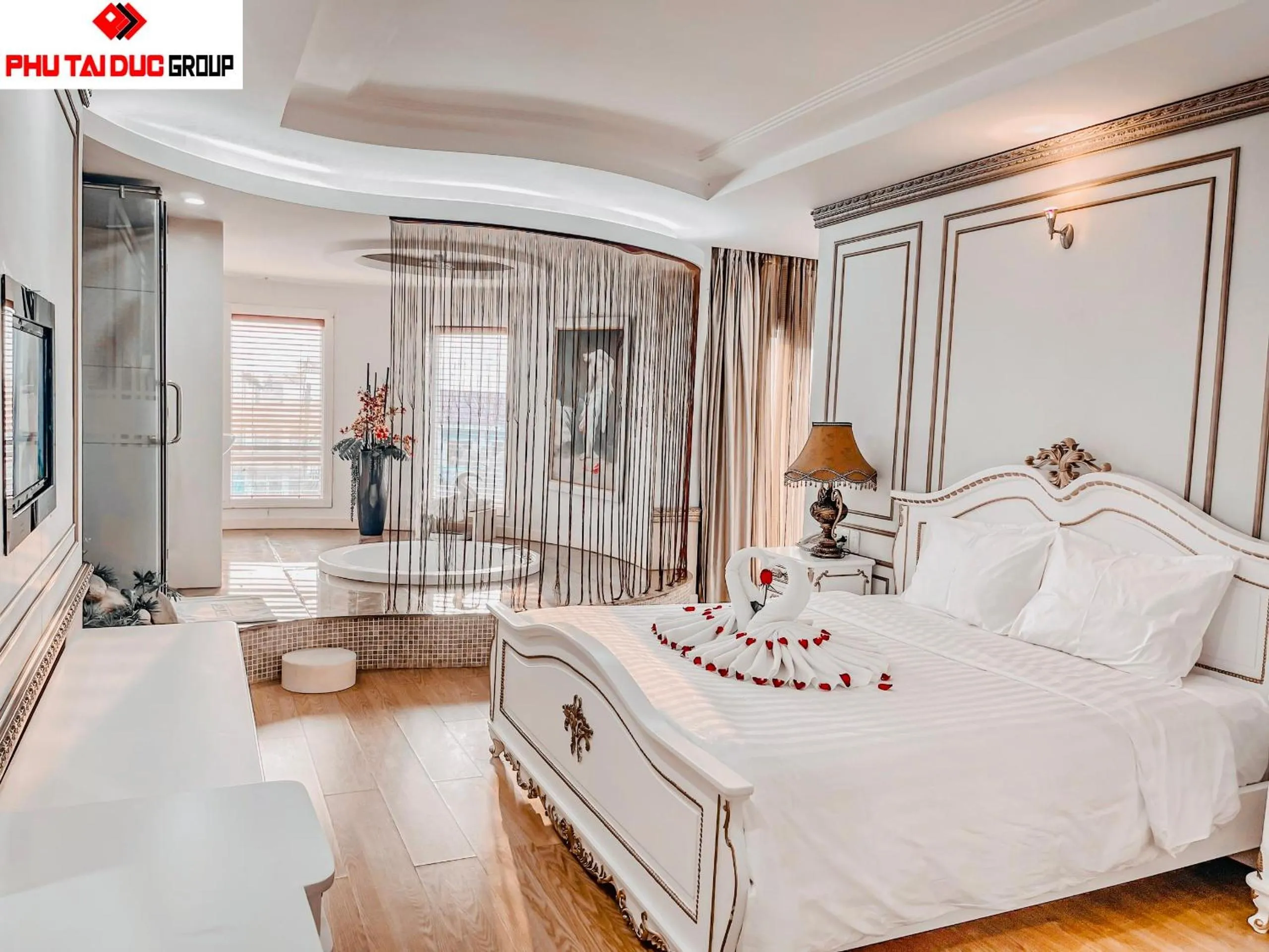 Photo of the whole room, Bed in White Hotel