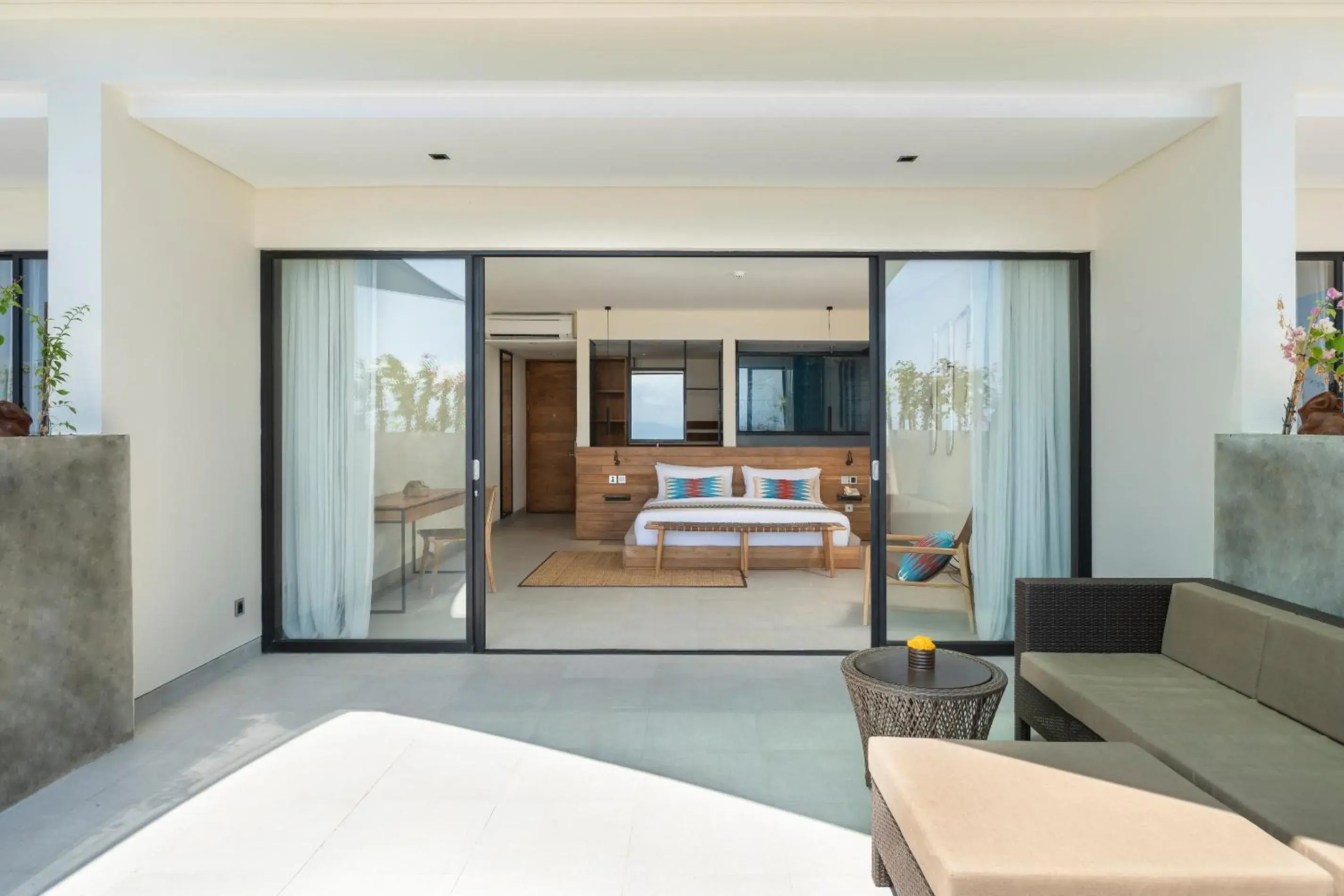 Balcony/Terrace, Bed in Adiwana Warnakali Resort Balcony/Terrace, Bed in Adiwana Warnakali Resort