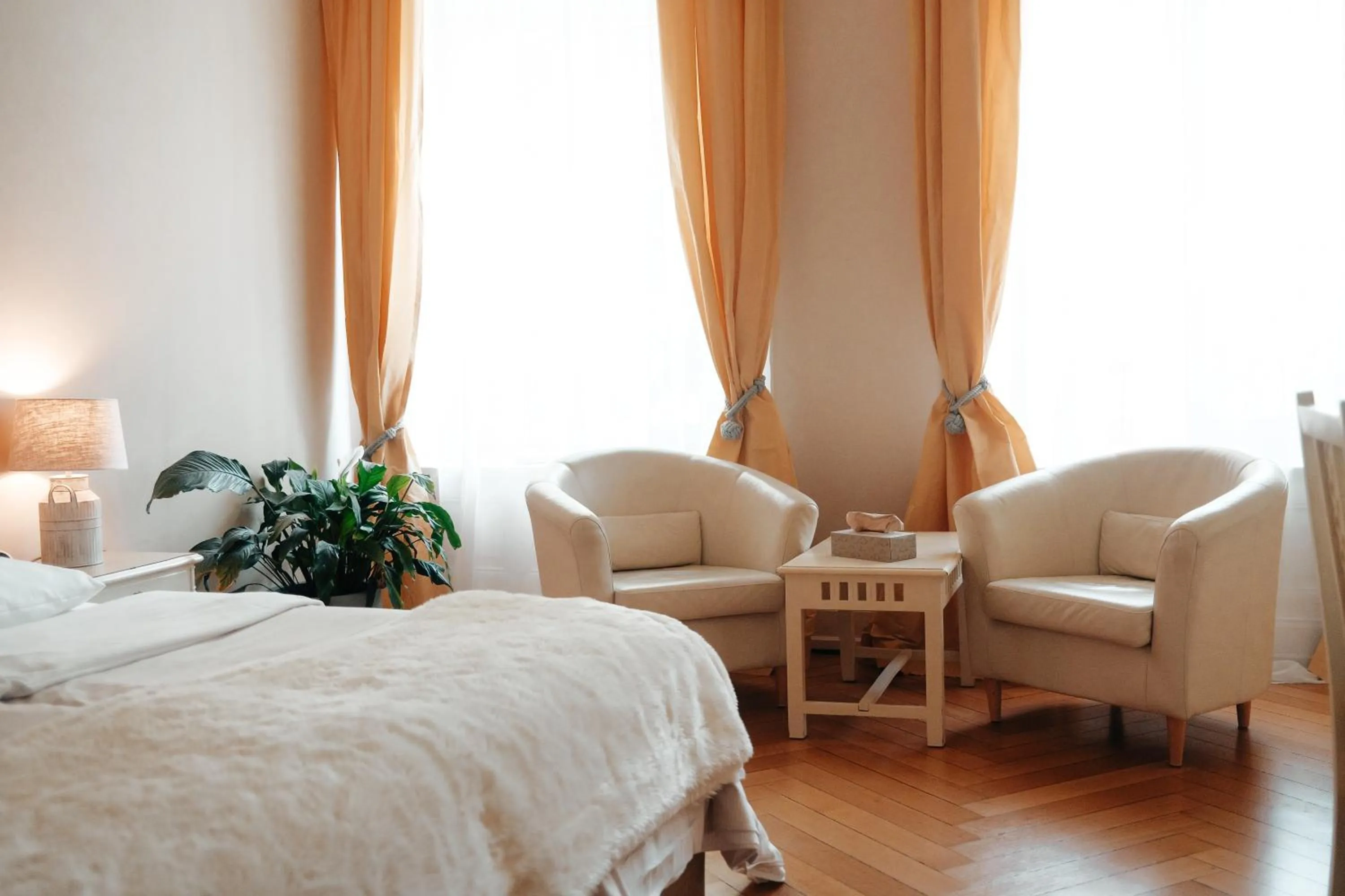Seating area, Bed in Hotel am Museum