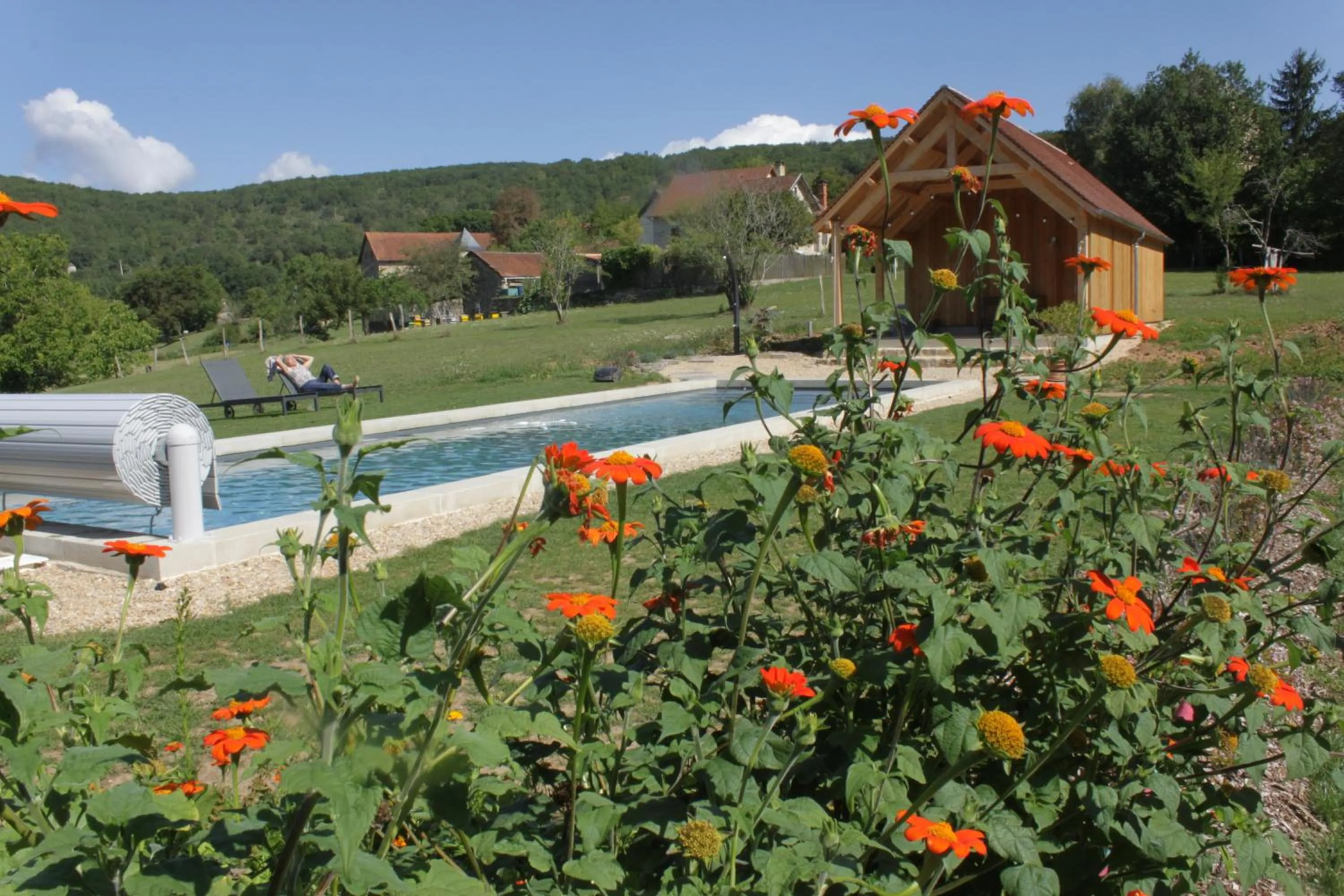 Pool view in Domaine Le Broual
