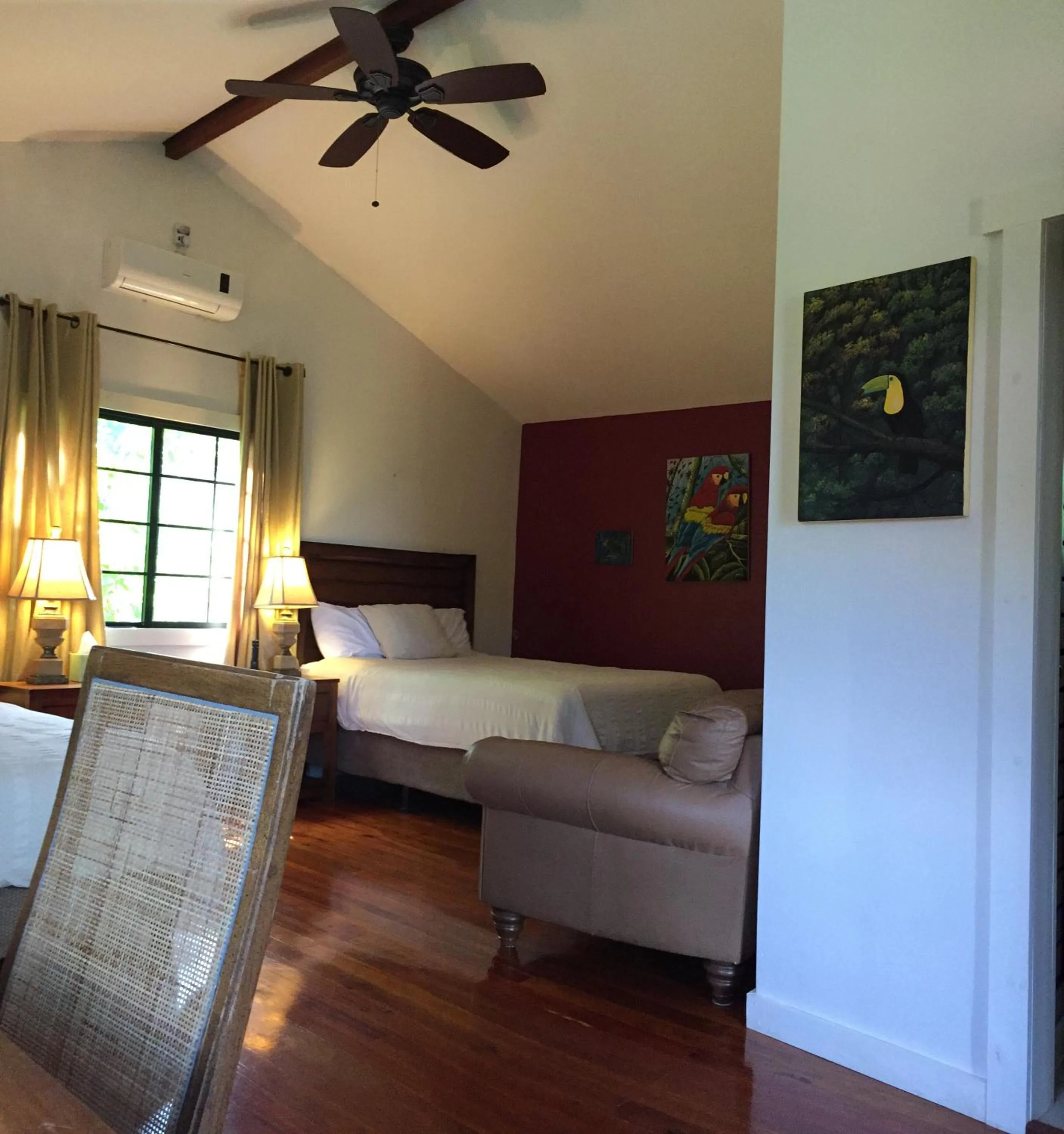 fireplace, Bed in Santa Cruz Cabins