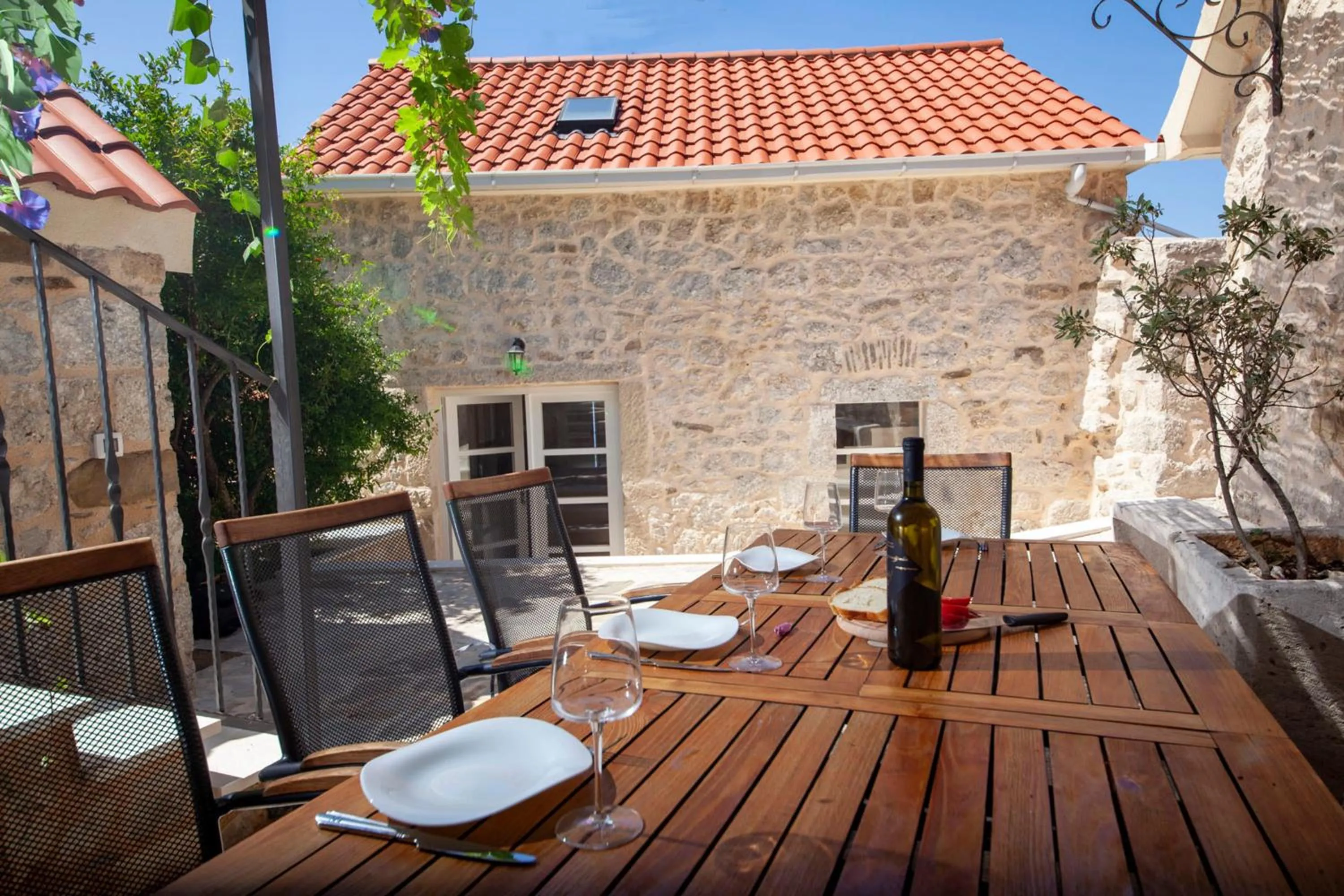 Balcony/Terrace in Elegant villa in Podgora with private pool and sea view