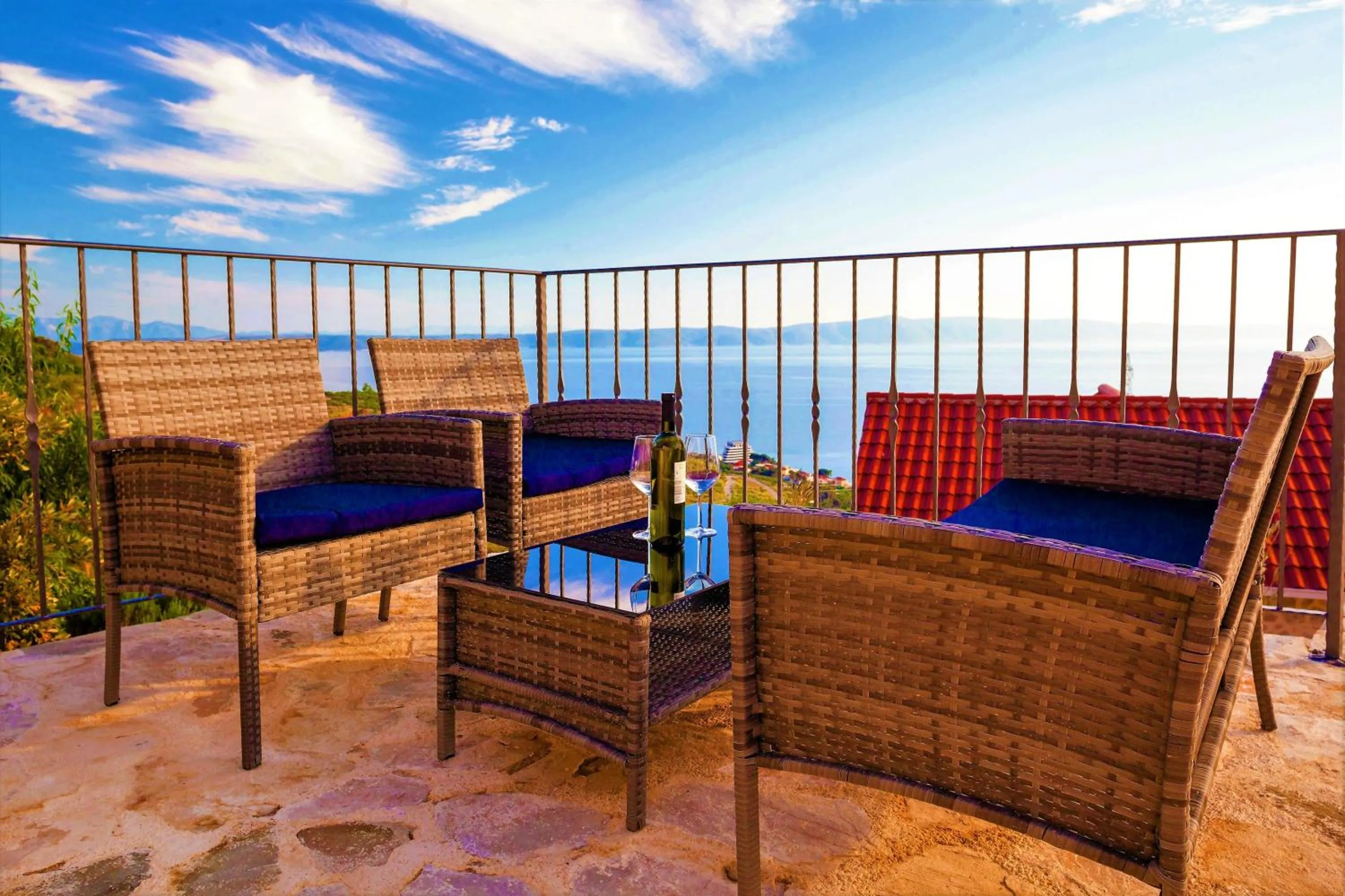 Balcony/Terrace in Elegant villa in Podgora with private pool and sea view