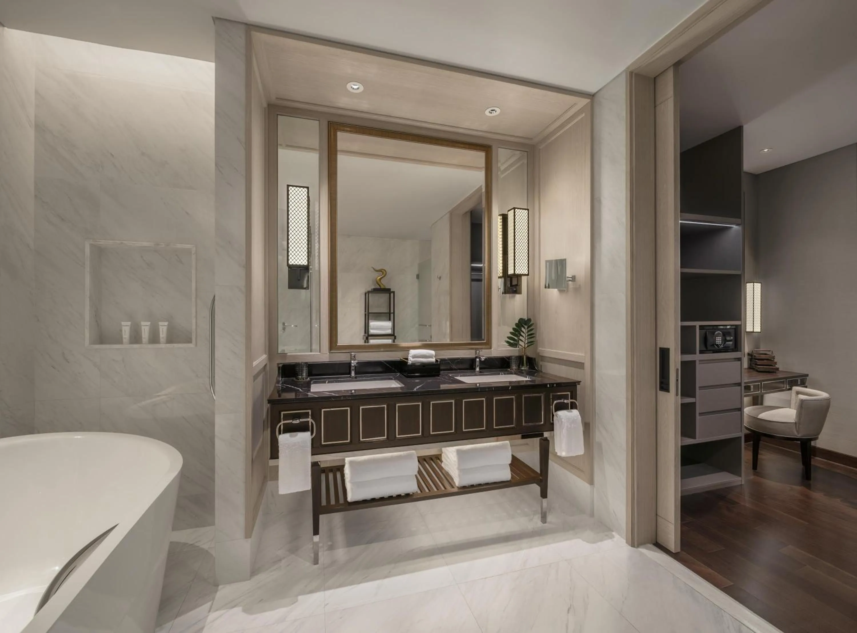 Bathroom, Bed in Sindhorn Kempinski Hotel Bangkok