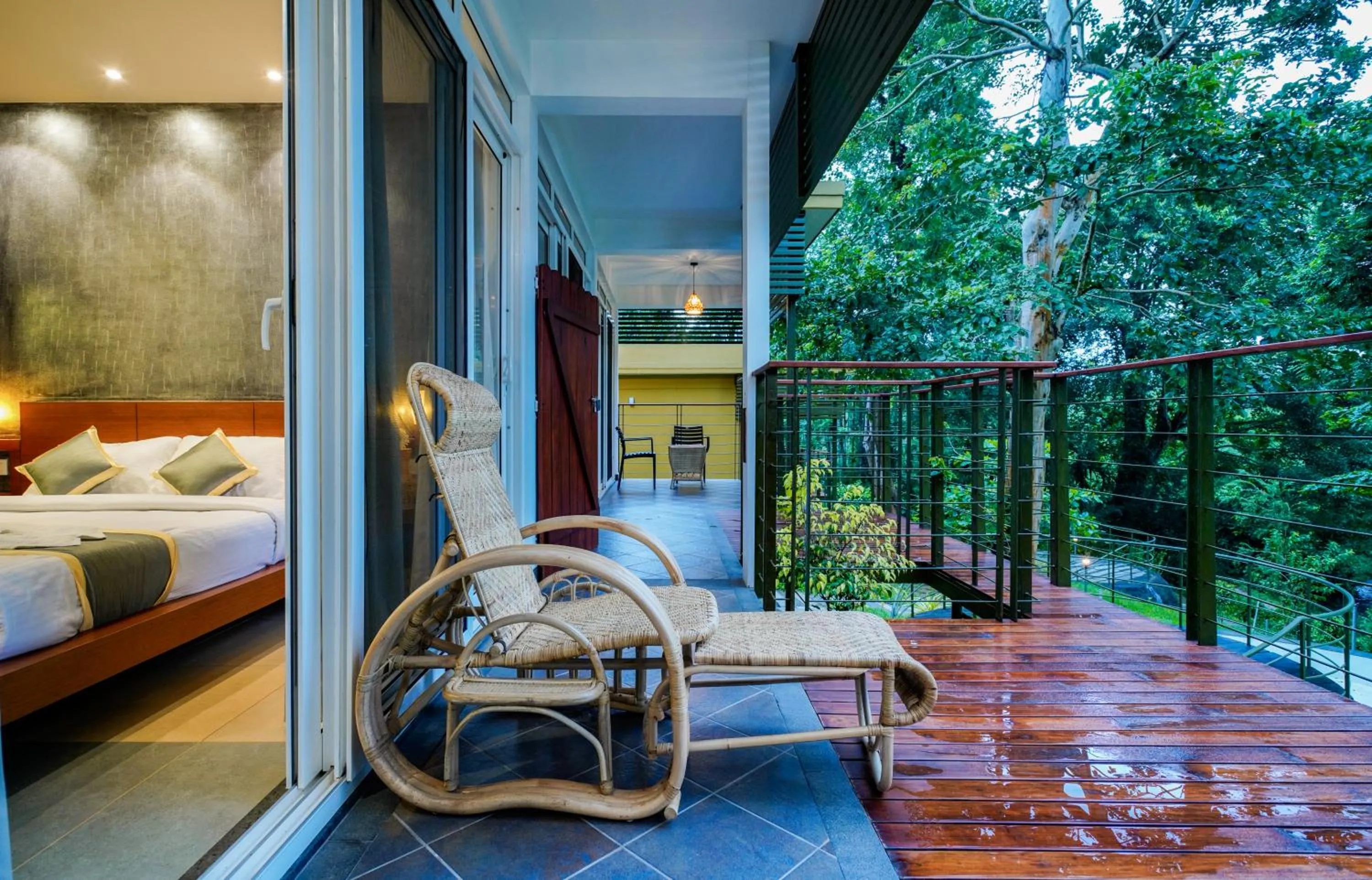 Balcony/Terrace, Bed in Kuruva Island Resort And Spa - By KABINI BREEZE