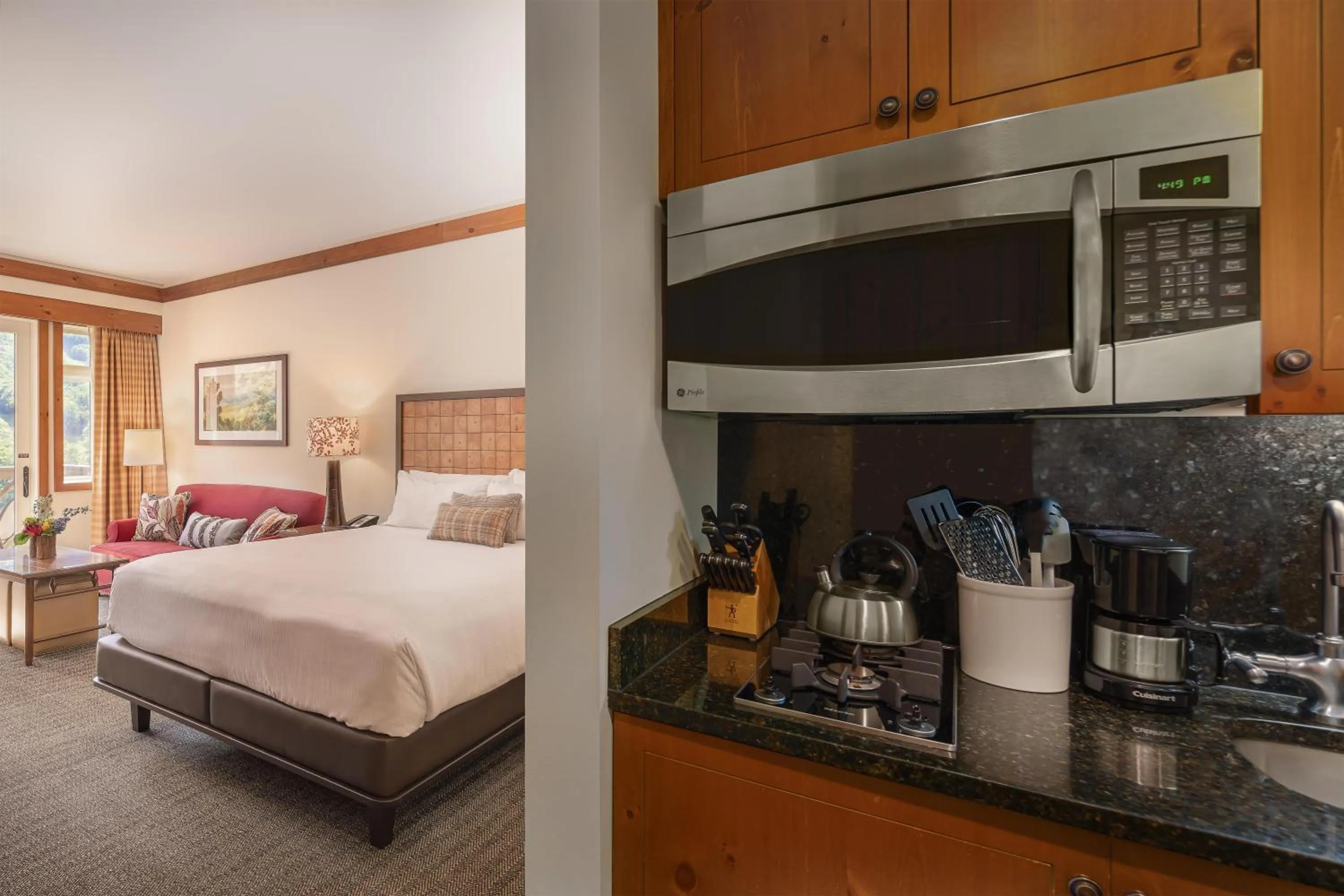 Kitchen or kitchenette, Bed in The Lodge at Spruce Peak, a Destination by Hyatt Residence