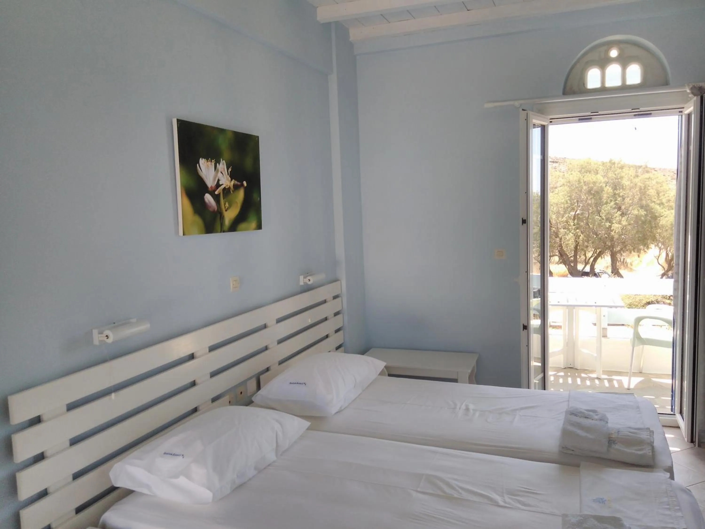 Bed in Nostos Beachfront Apartments & Studios
