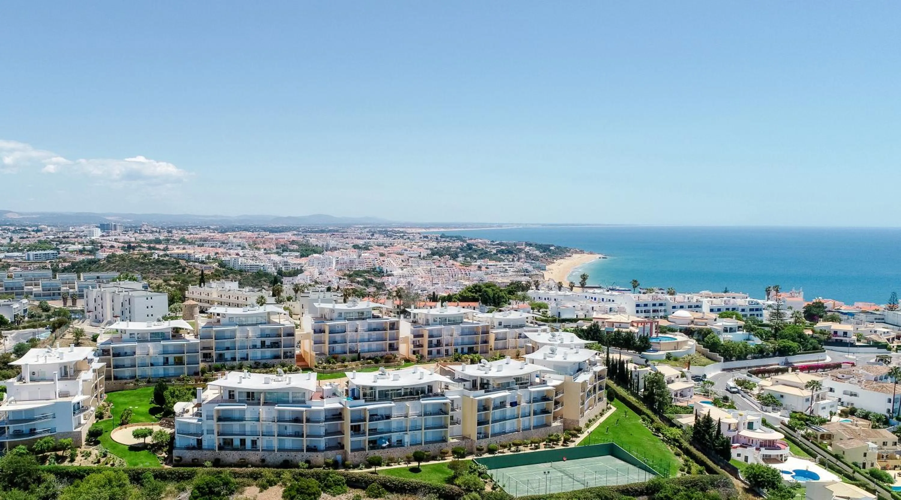 Bird's eye view in BnB Homes Ocean view Apartment with 3 spacious Terraces, 2 Swimming pools & Tennis court