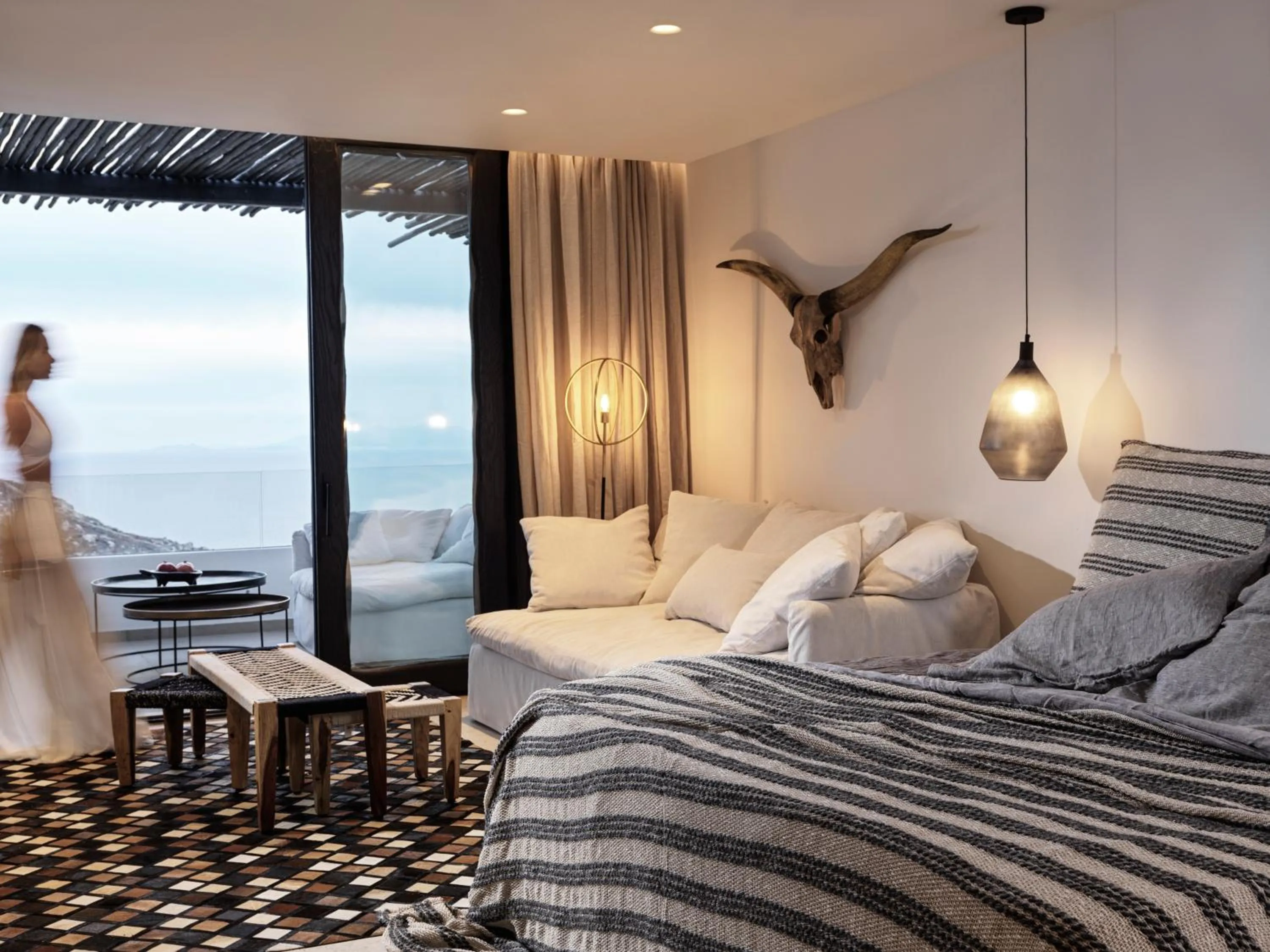 Bed in Myconian Panoptis Escape, a member of Small Luxury Hotels of the World