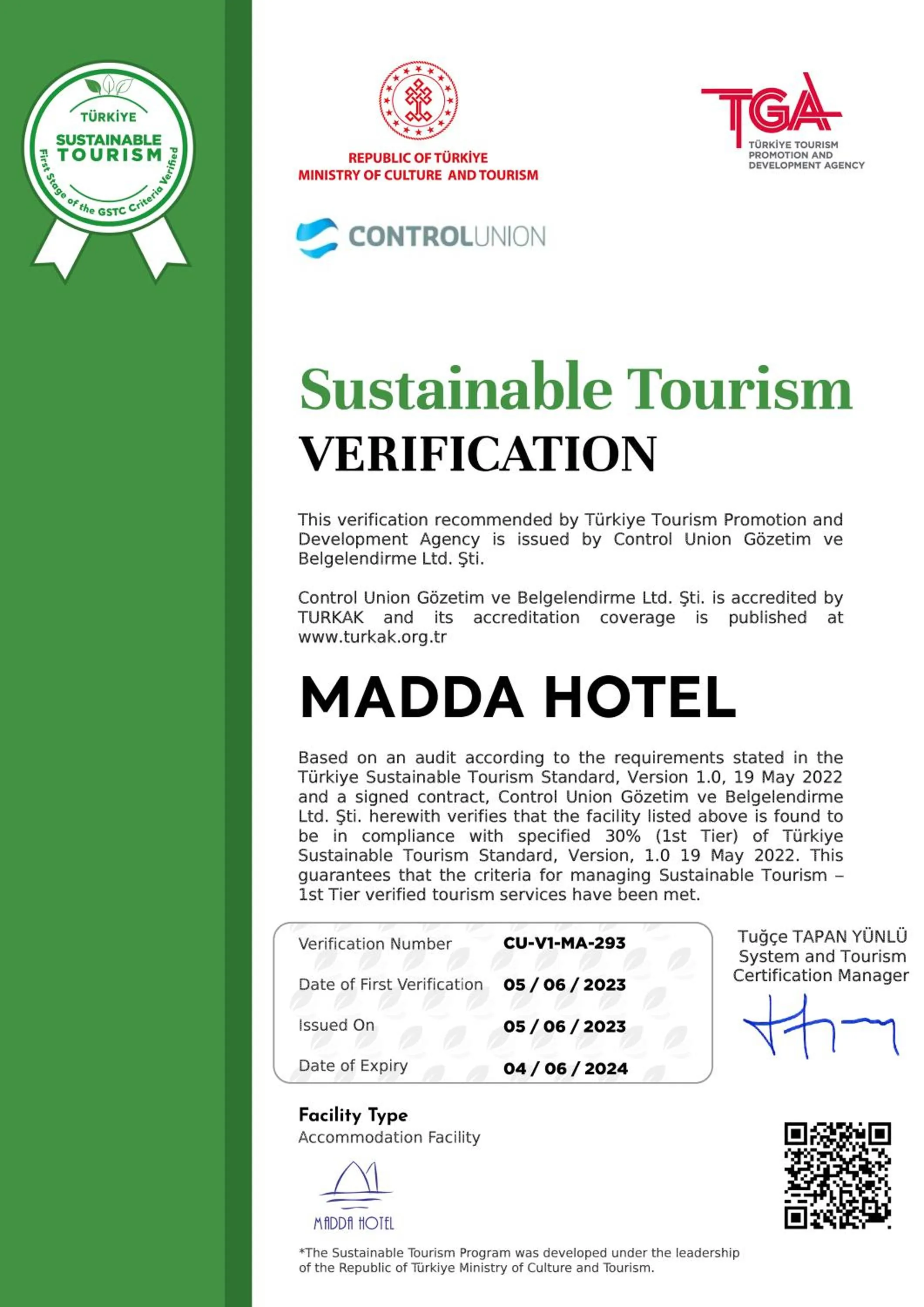 Certificate/Award in Madda Hotel