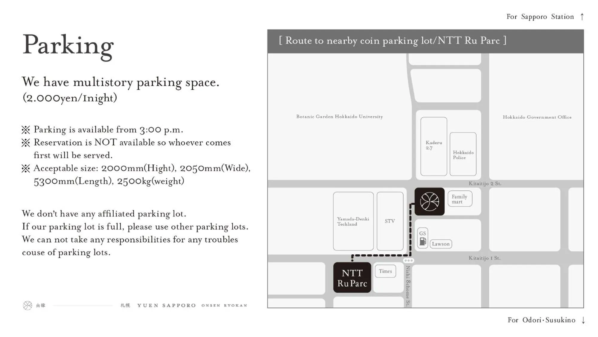 Parking in ONSEN RYOKAN Yuen Sapporo