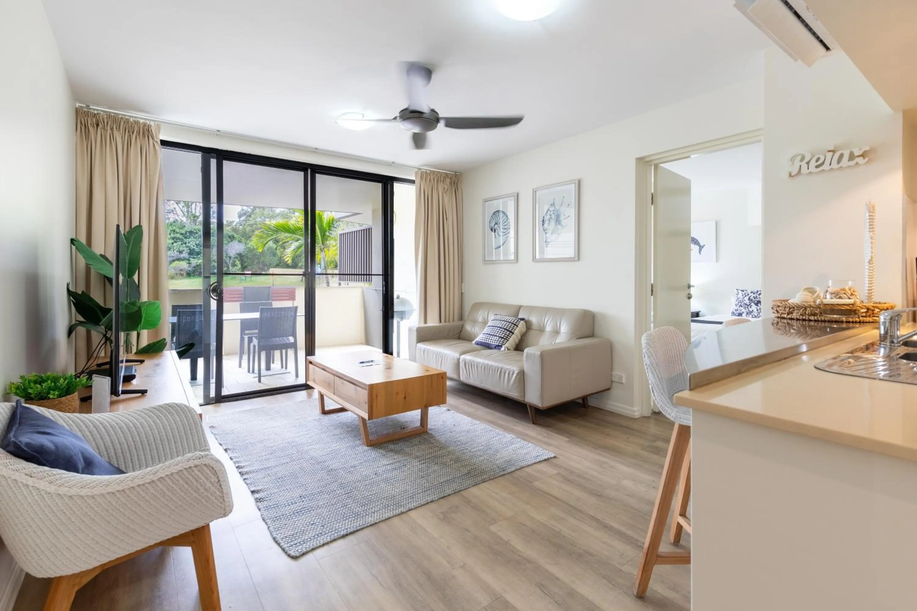 Living room, Bed in Agnes Water Beach Club