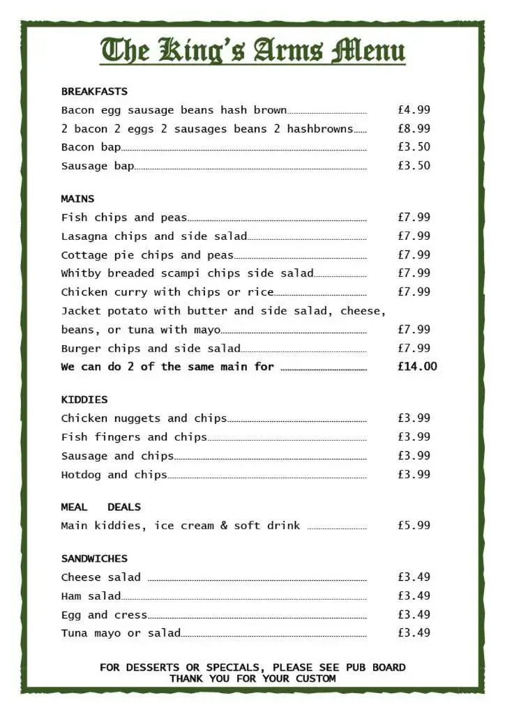 Food and drinks in King's Arms Food and drinks in King's Arms