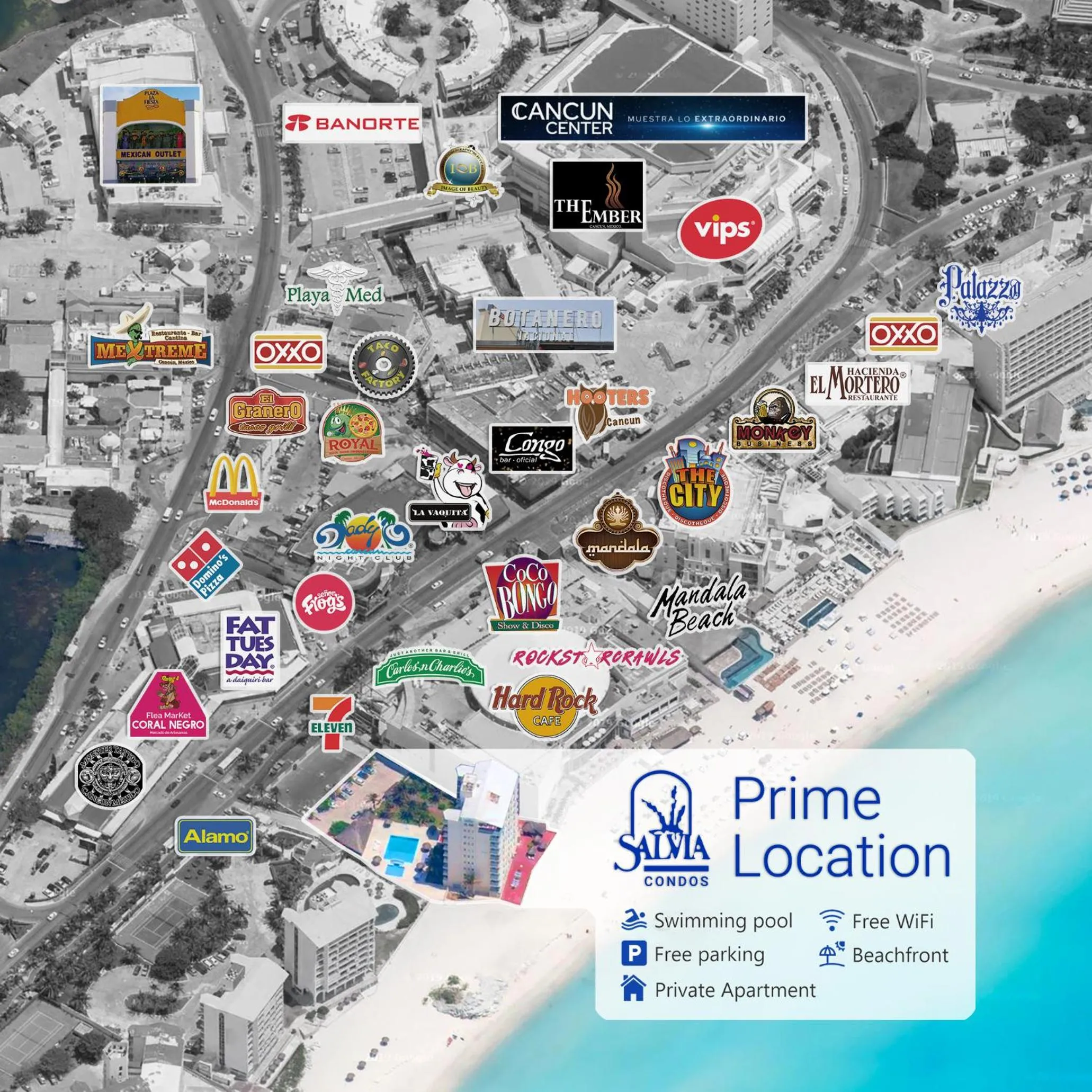 Bird's eye view in Paradise Beachfront & Nightlife Heart