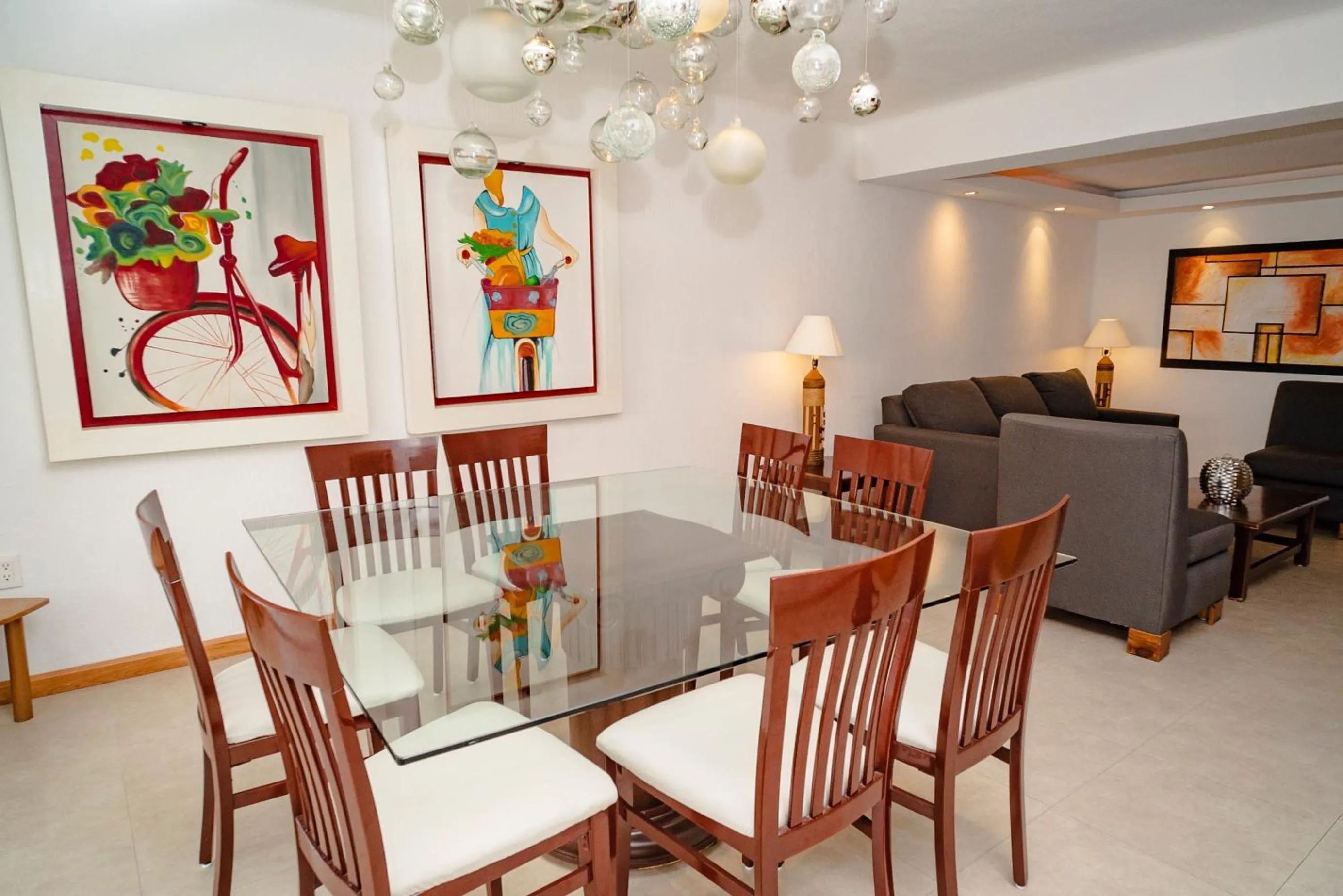 Dining area in Oceanfront condo at voted best Cancun sandy beach