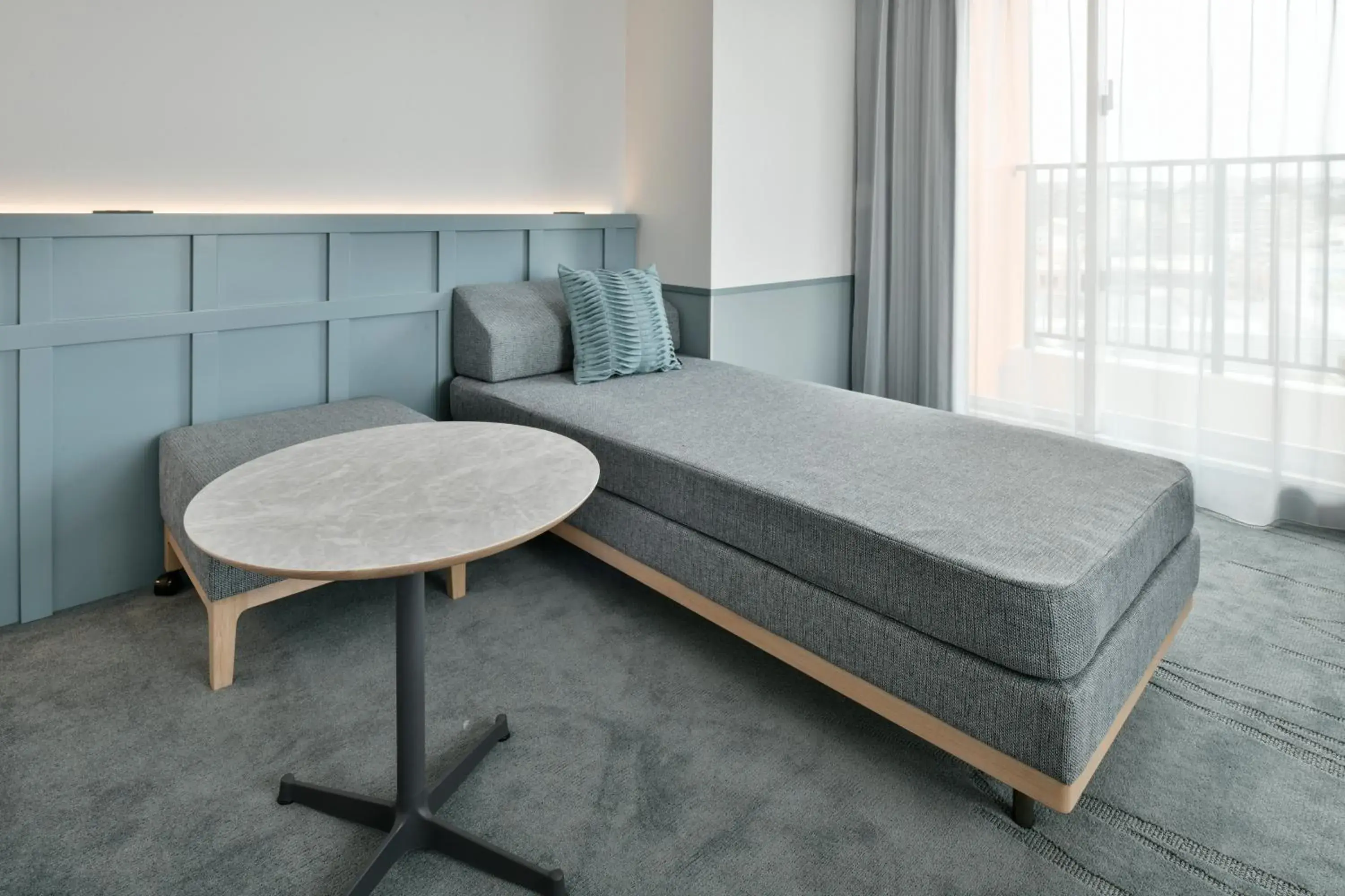 Balcony/Terrace, Bed in Lequ Okinawa Chatan Spa & Resort Balcony/Terrace, Bed in Lequ Okinawa Chatan Spa & Resort