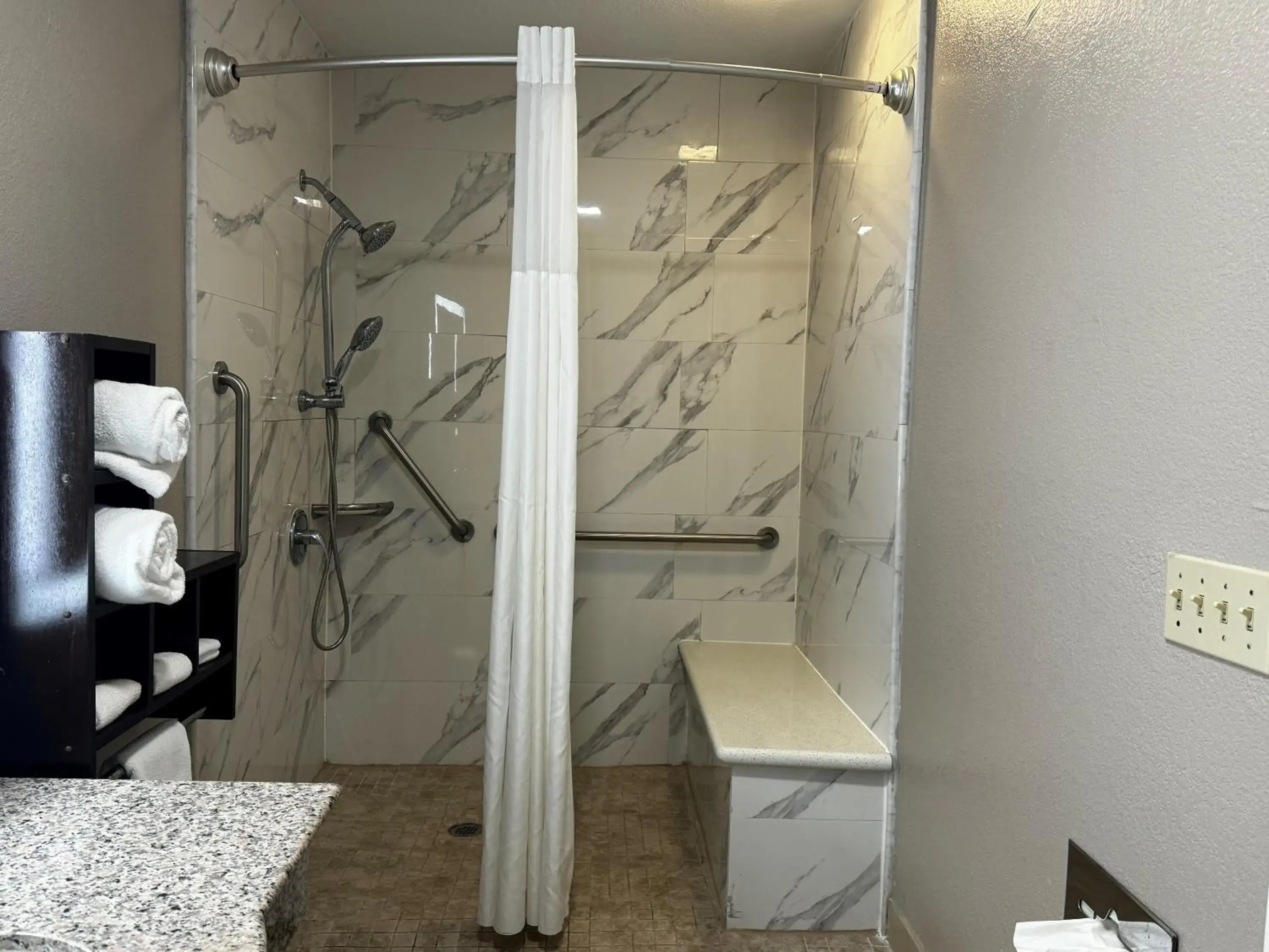 1 King Bed, Mobility/Hearing Access Room, Roll-In Shower, Pet-Friendly, Non-Smoking in Super 8 by Wyndham Houston Webster NASA 1 King Bed, Mobility/Hearing Access Room, Roll-In Shower, Pet-Friendly, Non-Smoking in Super 8 by Wyndham Houston Webster NASA